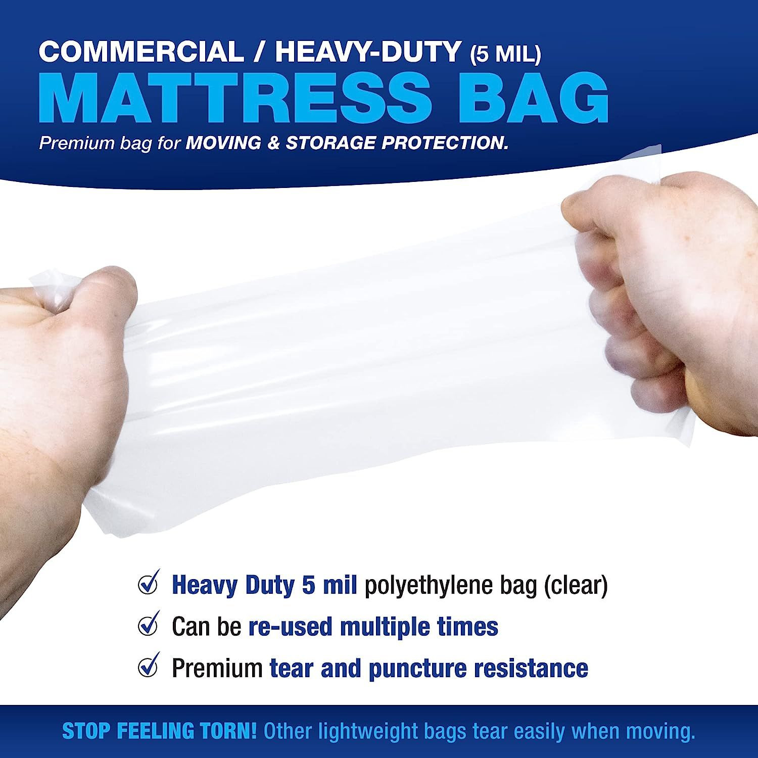 Sleighters Mattress Bags for Moving & Storage – Reusable Twin/Twin XL, Clear