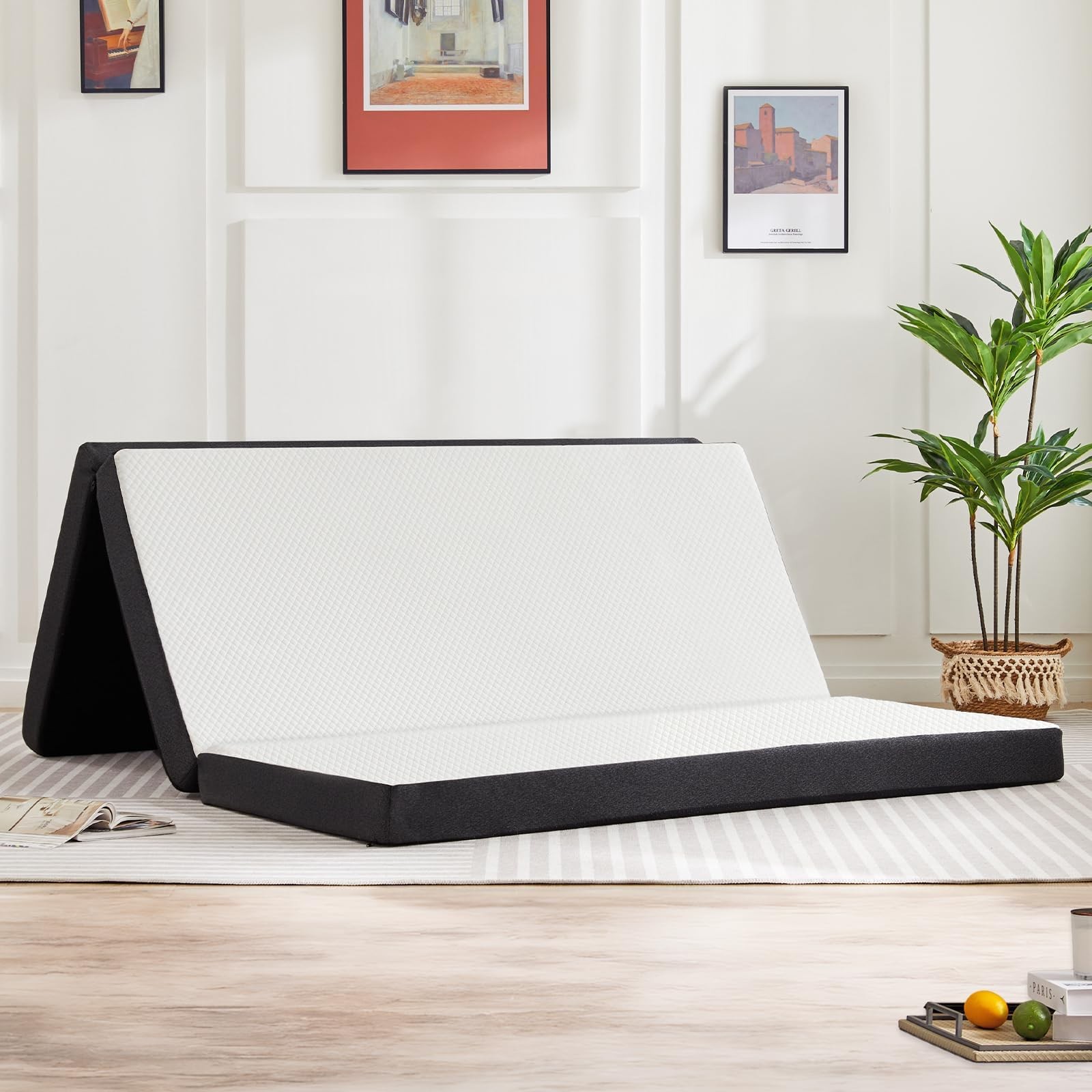 Folding Mattress Queen 3-Inch Tri-Fold Mattress with Washable Cover Floor Bed
