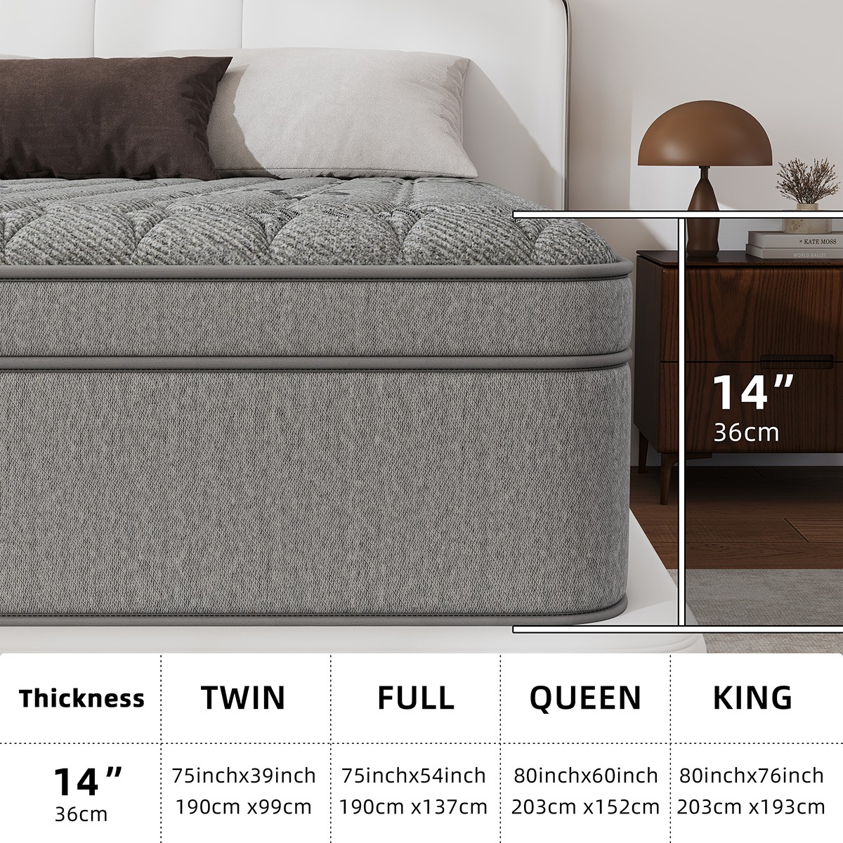 12″14″ Gel Memory Foam Hybrid Spring Mattress Twin Full Queen King Size In a Box