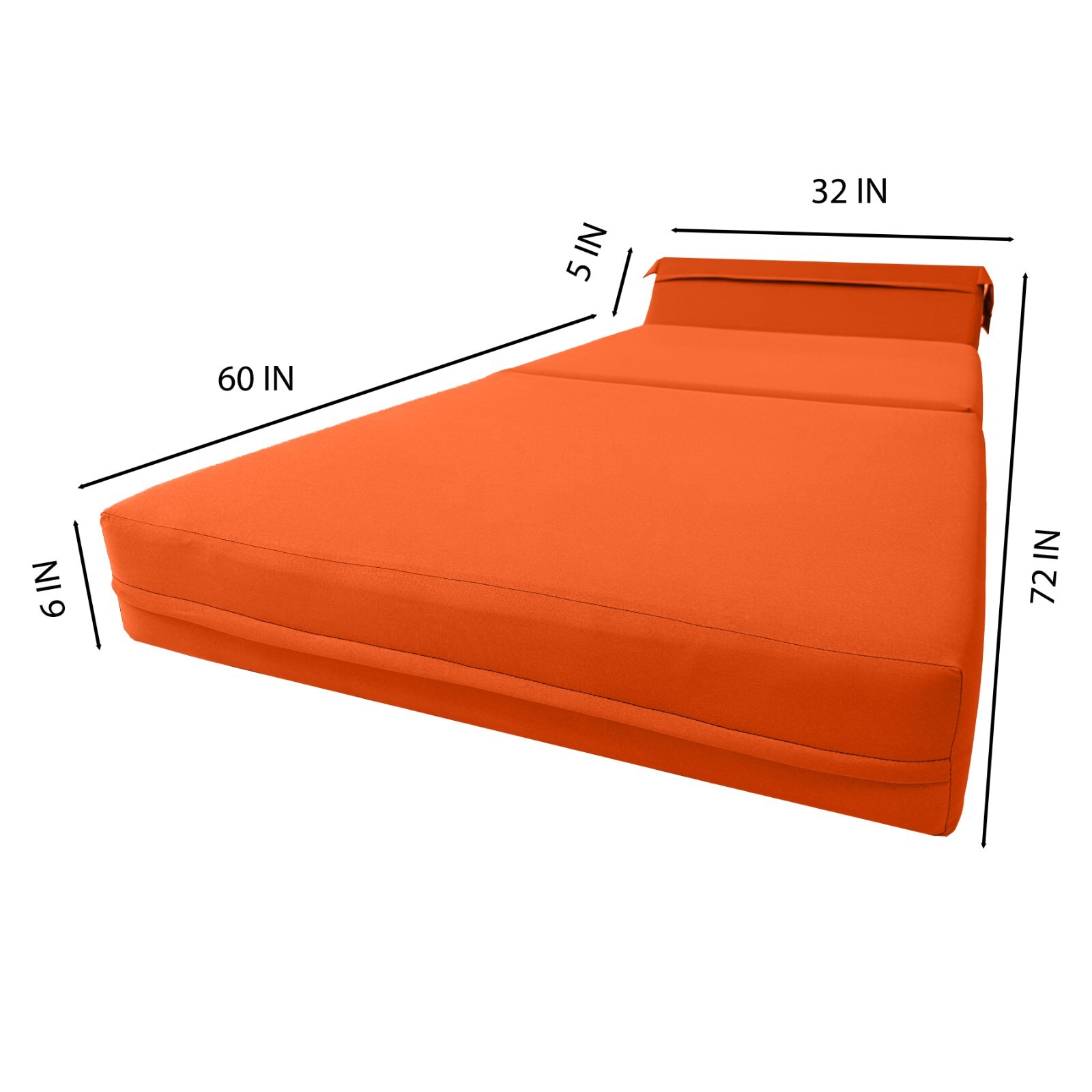 Orange 6x32x70 Sleeper Chair Folding Foam Bed, Foam Density 1.8 lbs Sofa Beds