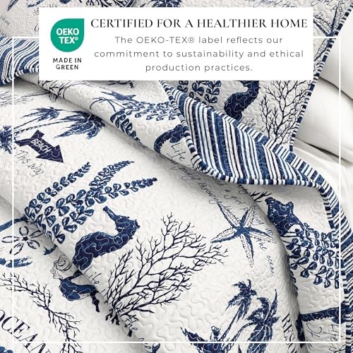 Full Queen Navy Coastal Quilt Bedding Set – Full / Queen – Full / Queen
