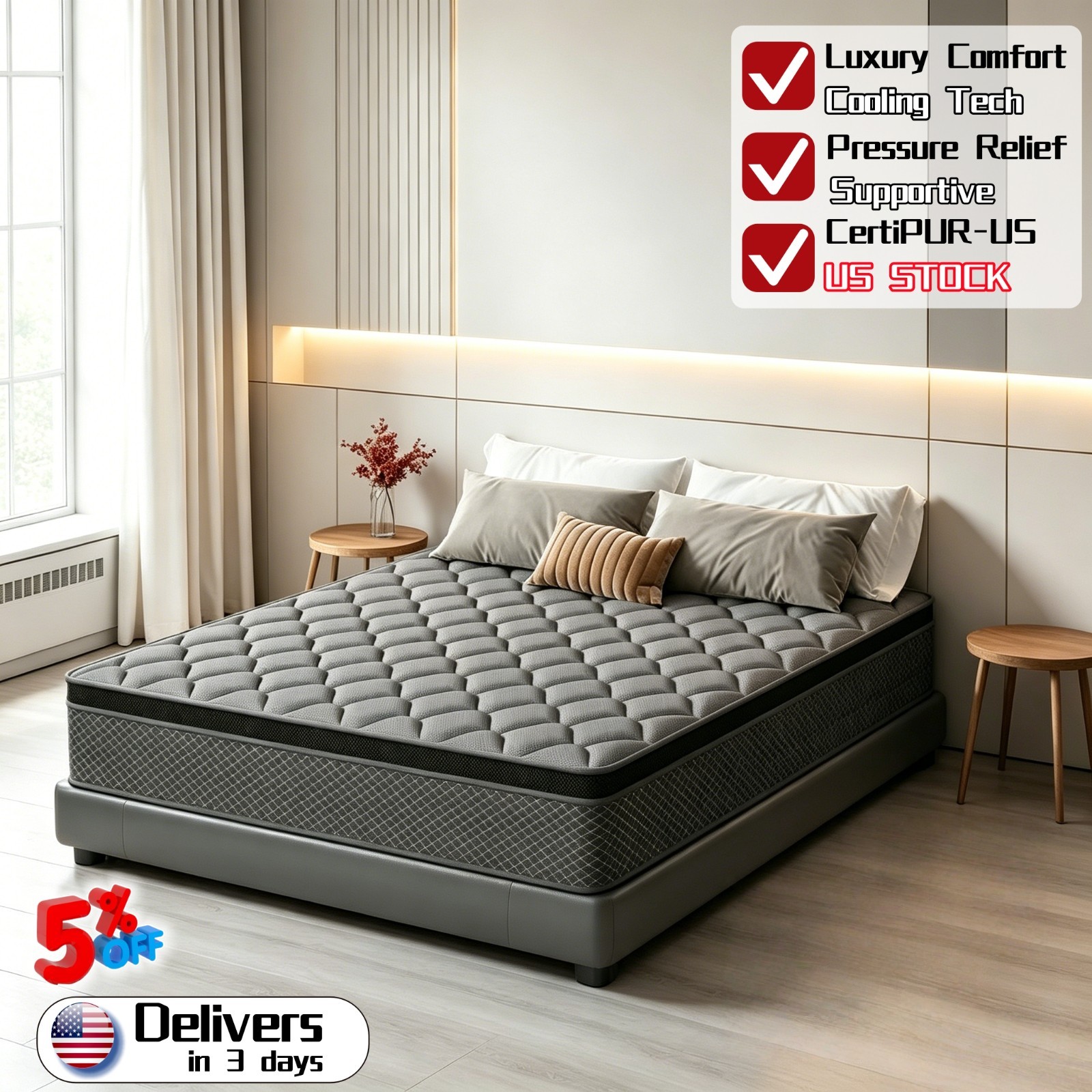 12″14″ Mattress Twin Full Queen King Size Gel Memory Foam Pocket Spring in a Box