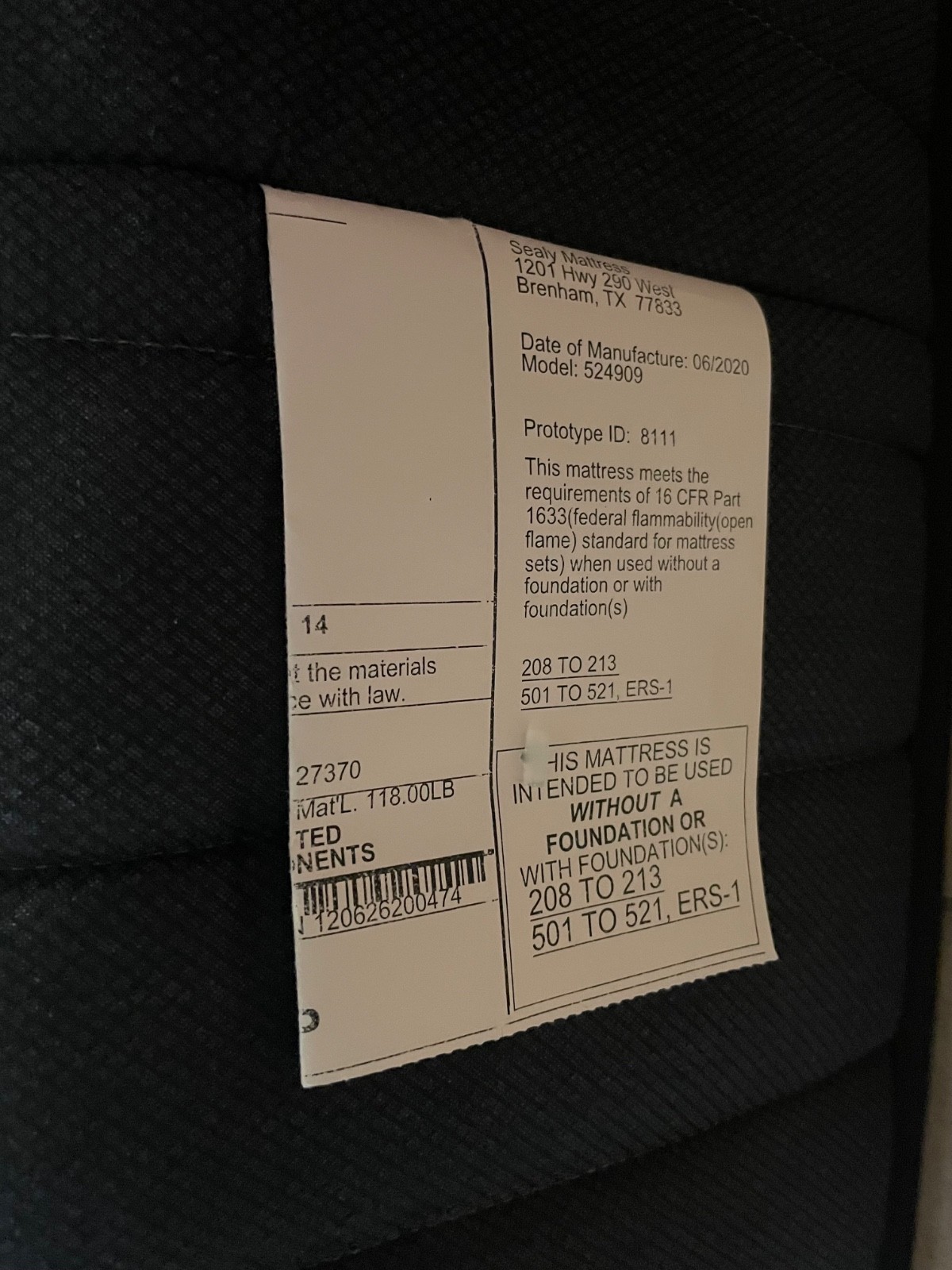 STEARNS & FOSTER LUX ESTATE QUEEN Med Firm 11” MATTRESS