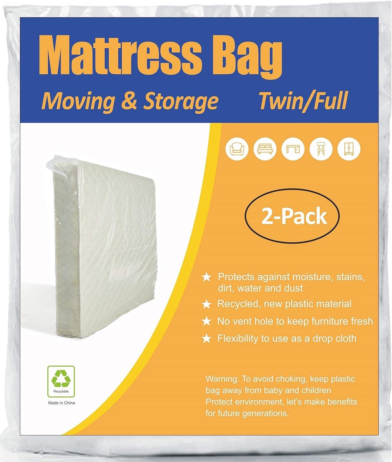 Lightweight Twin & Full Mattress Storage Bags – 2 Pack Clear Protection