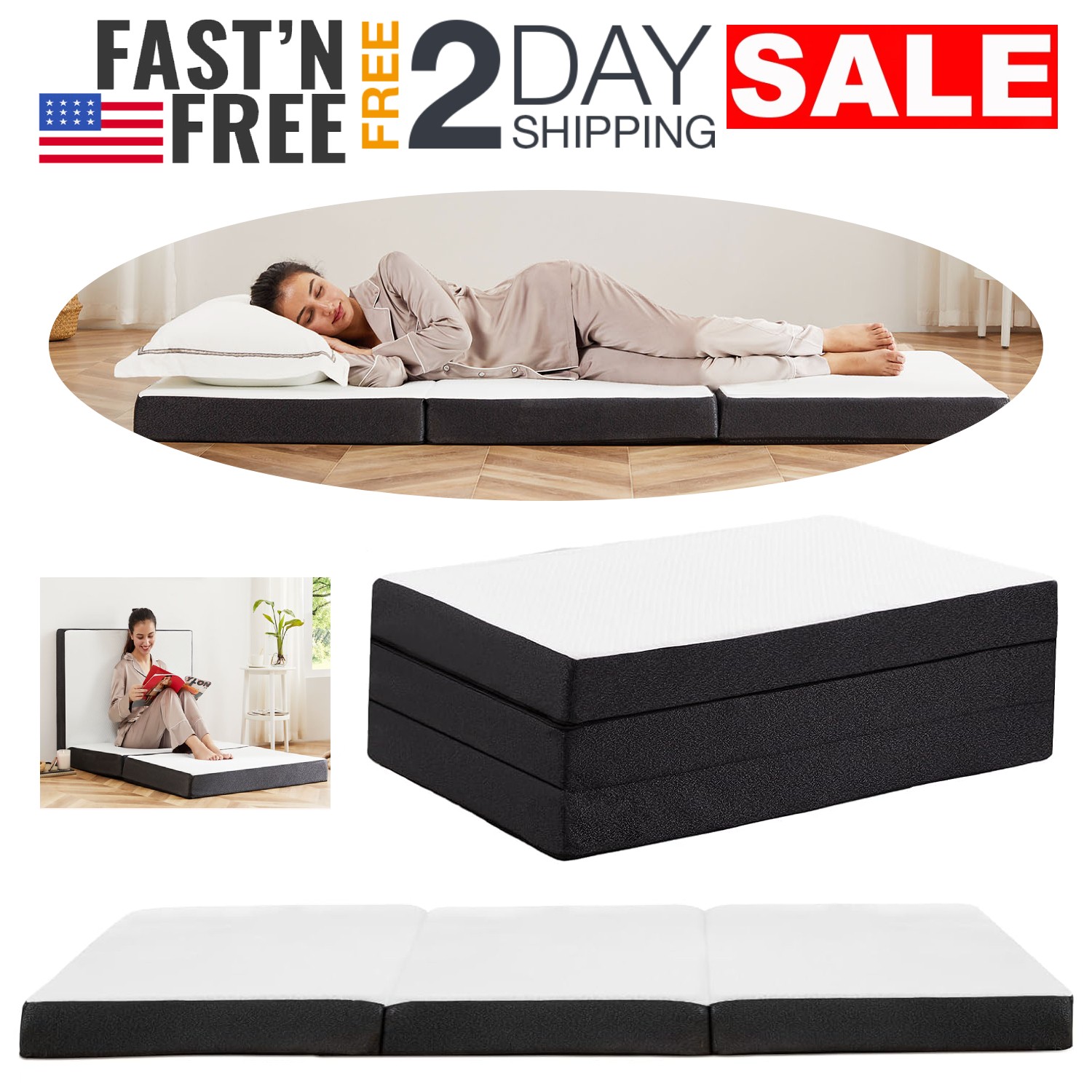Colchon Triplegable Twin 75×38 Para Dormir En El Piso Colchonetas De Memory Foam