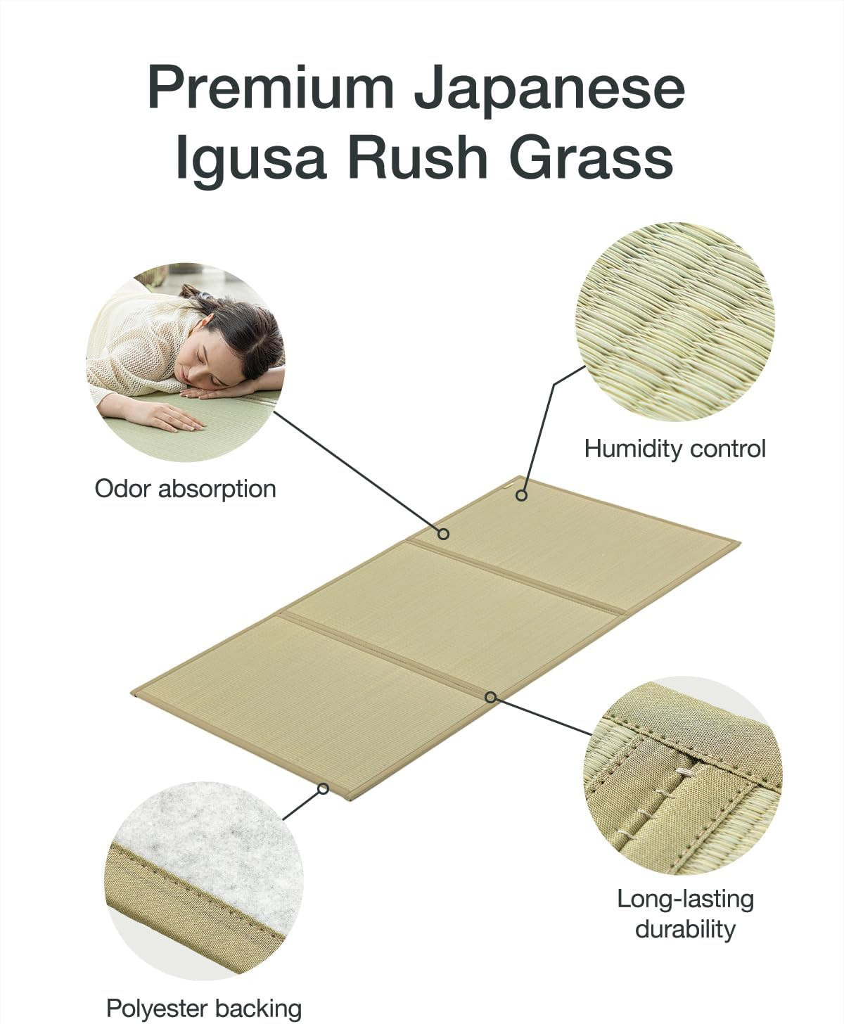 Premium Foldable Japanese Tatami Mattress – Full Size Igusa Mat, Made in Japan
