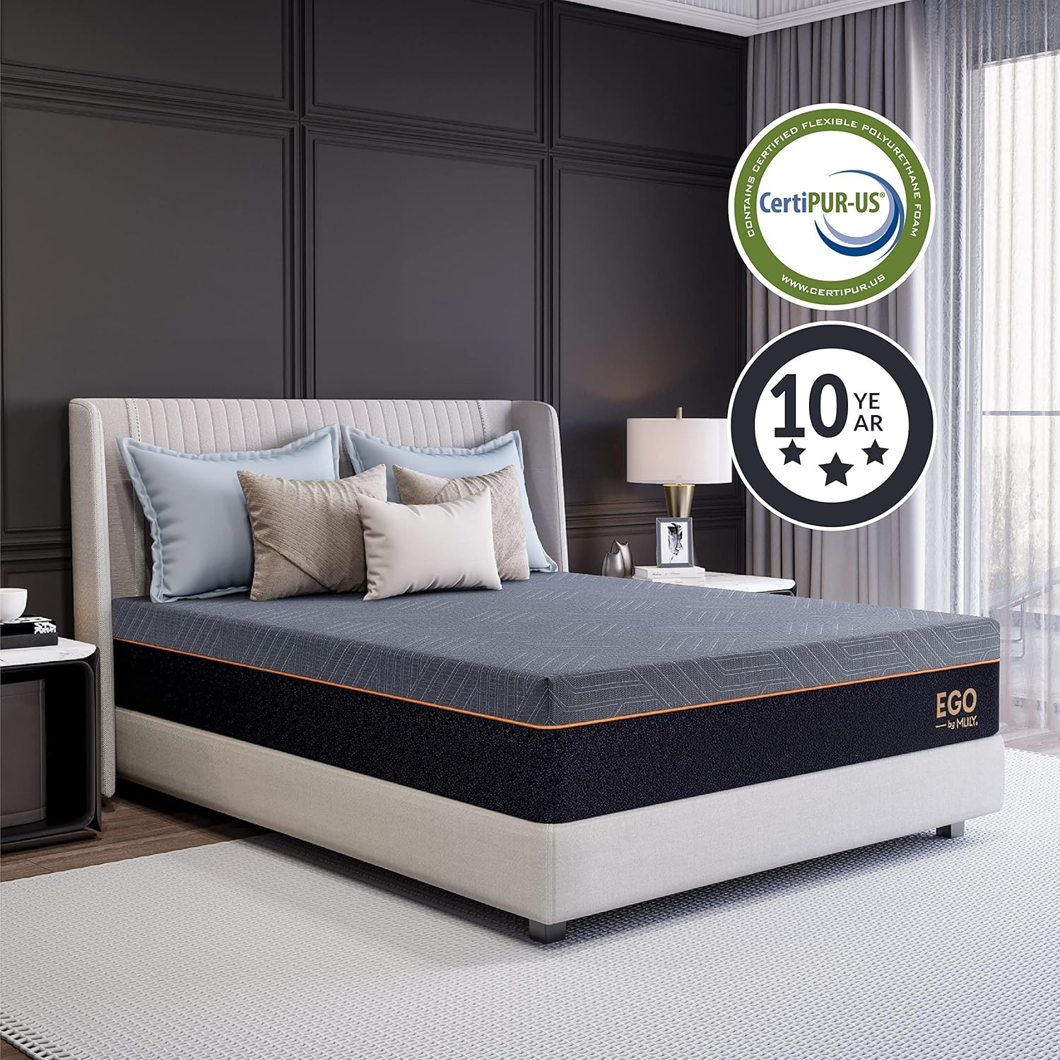 EGO Copper Queen 12″ Memory Foam Mattress, Gel-Infused, Medium Plush, Dark Gray