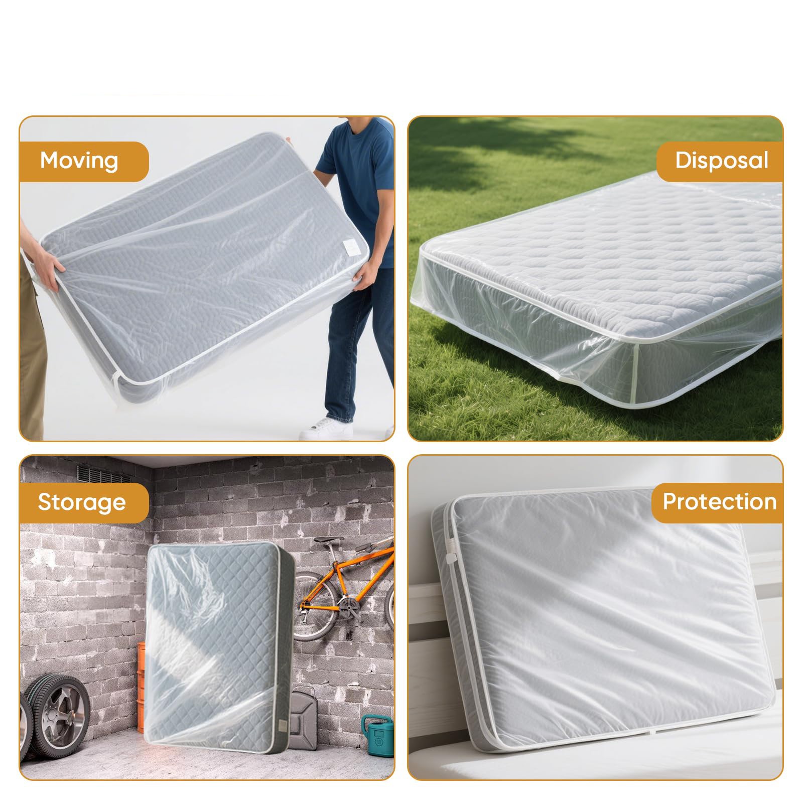 Queen Bed Mattress Bag, Waterproof Storage Moving Protection Cover, White