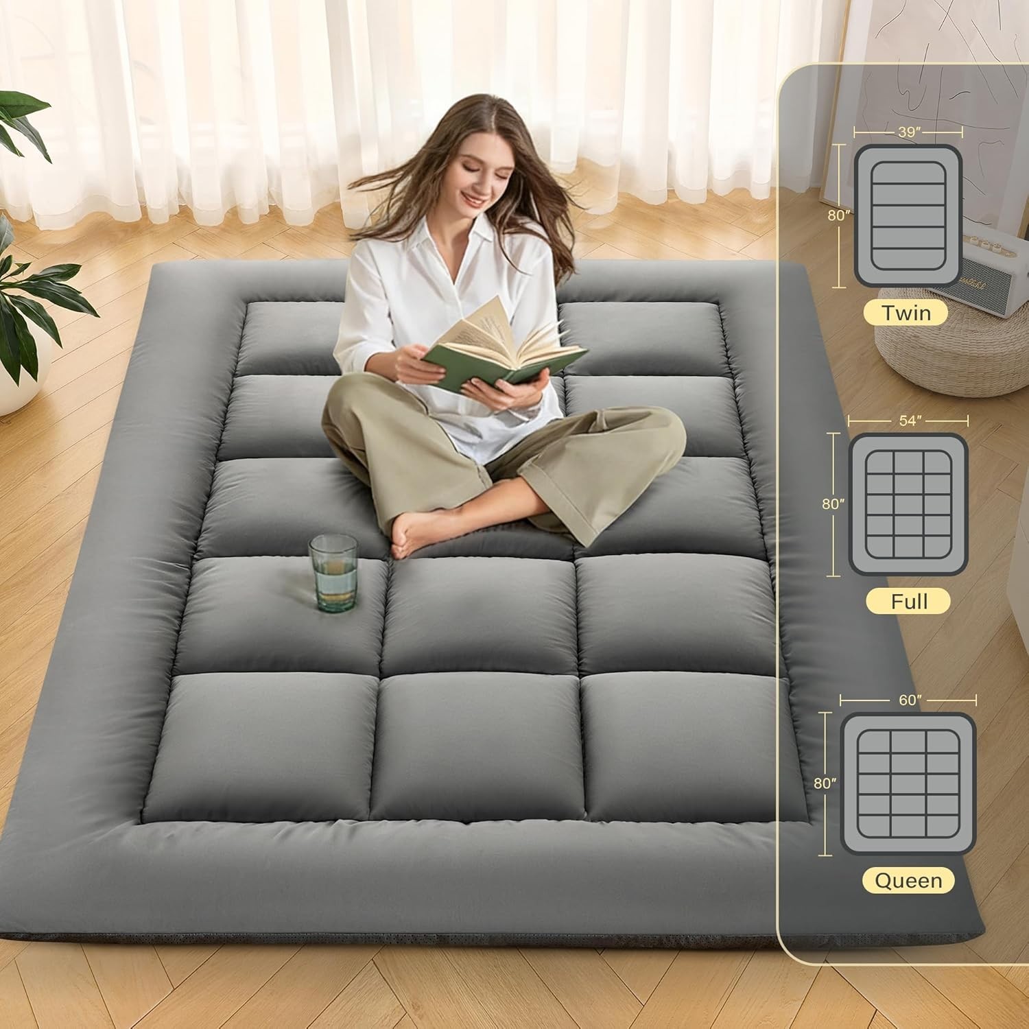 Queen Japanese Floor Mattress – Foldable Futon with Memory Foam Comfort