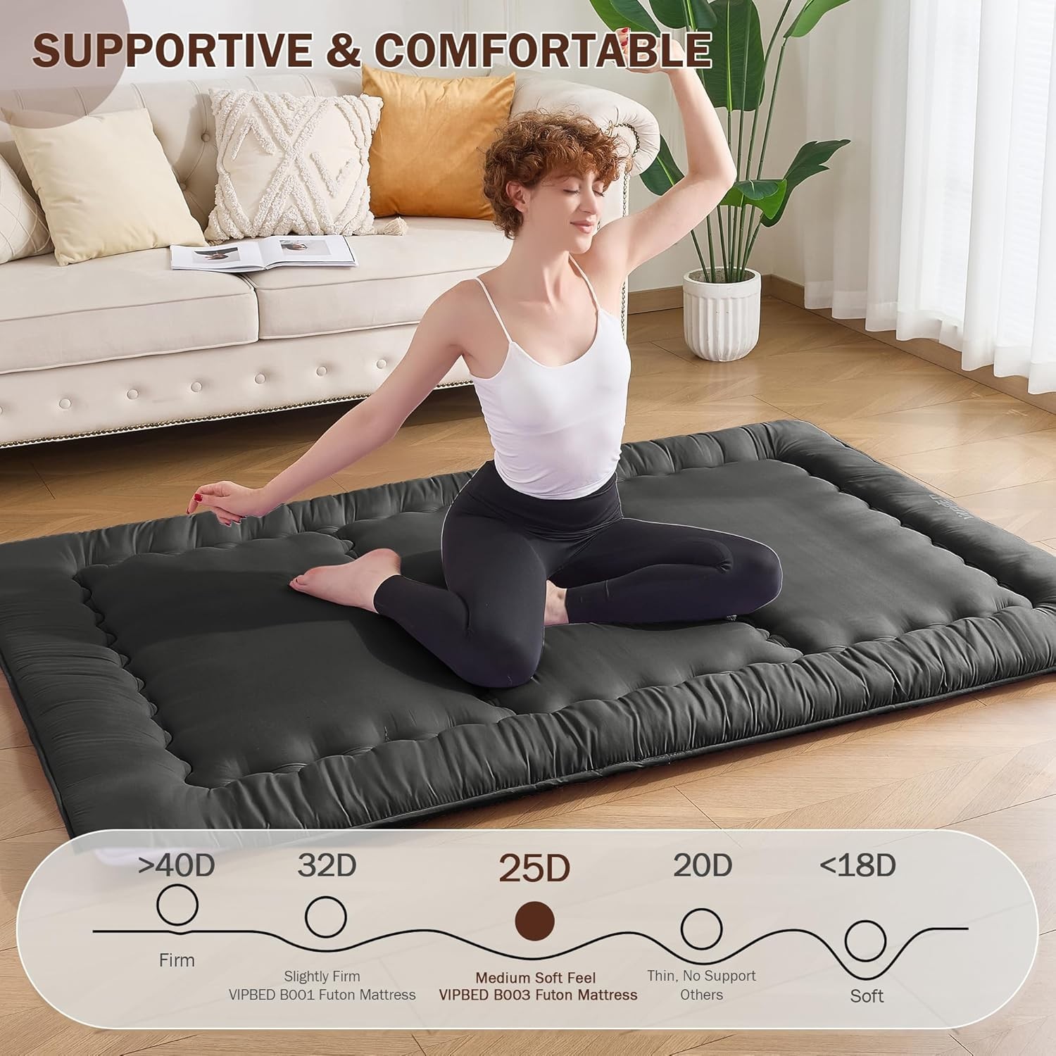 Japanese Floor Futon Mattress Queen, 4″ Thicken Foldable Mattress Tatami 60″-80″