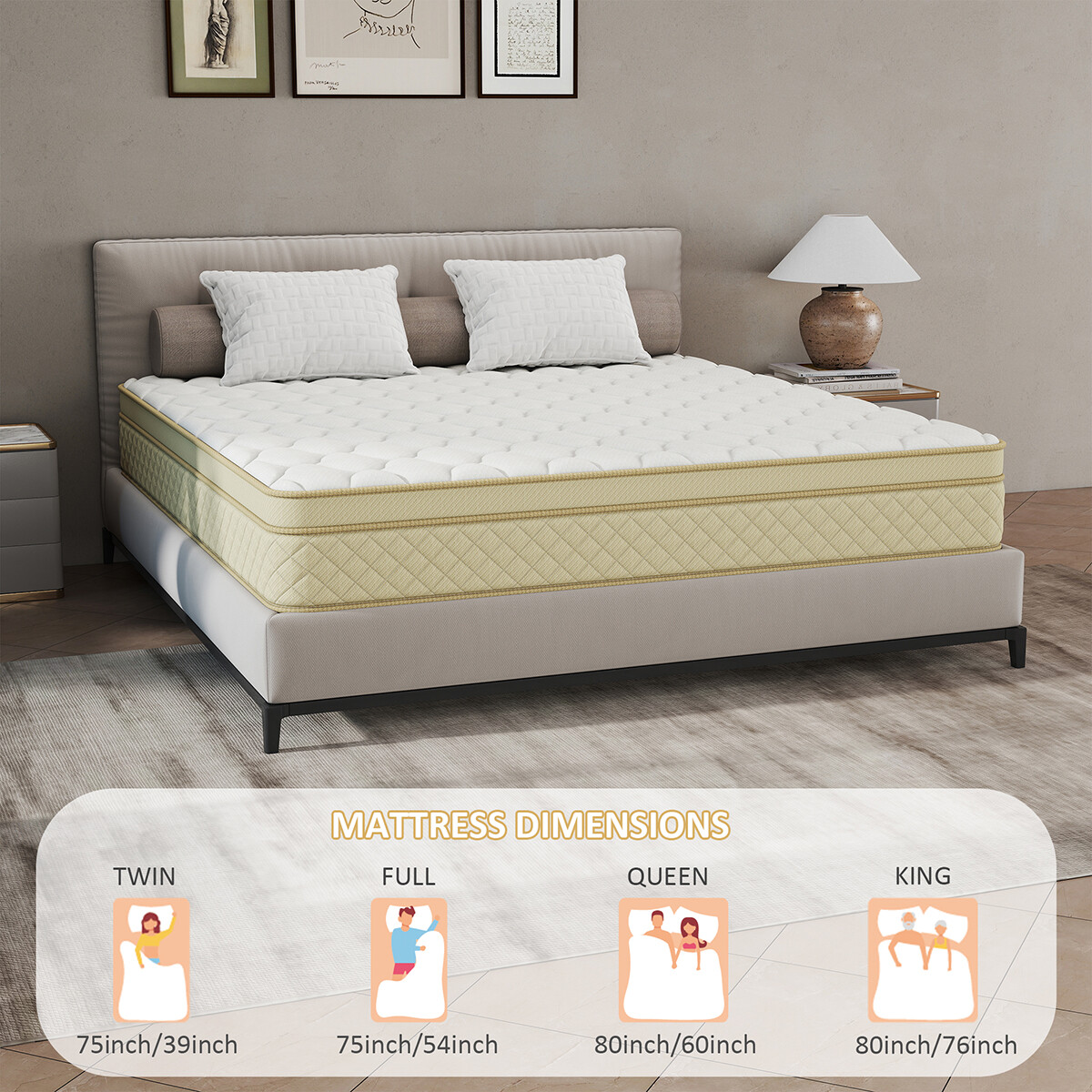 12″14″ Gel Memory Foam Mattress Hybrid Spring Twin Full Queen King Size In a Box