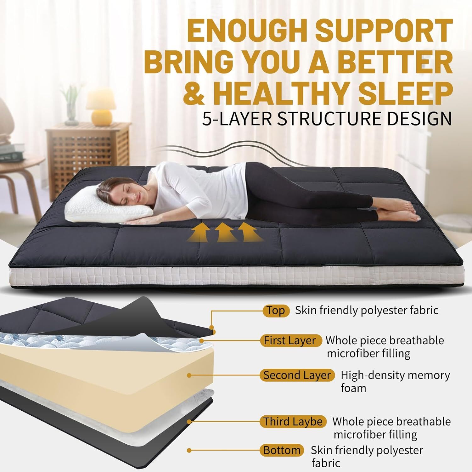 NAIZEA 5 in Extra Thick Futon Floor Mattress, Japanese Folding Roll Up Mattress