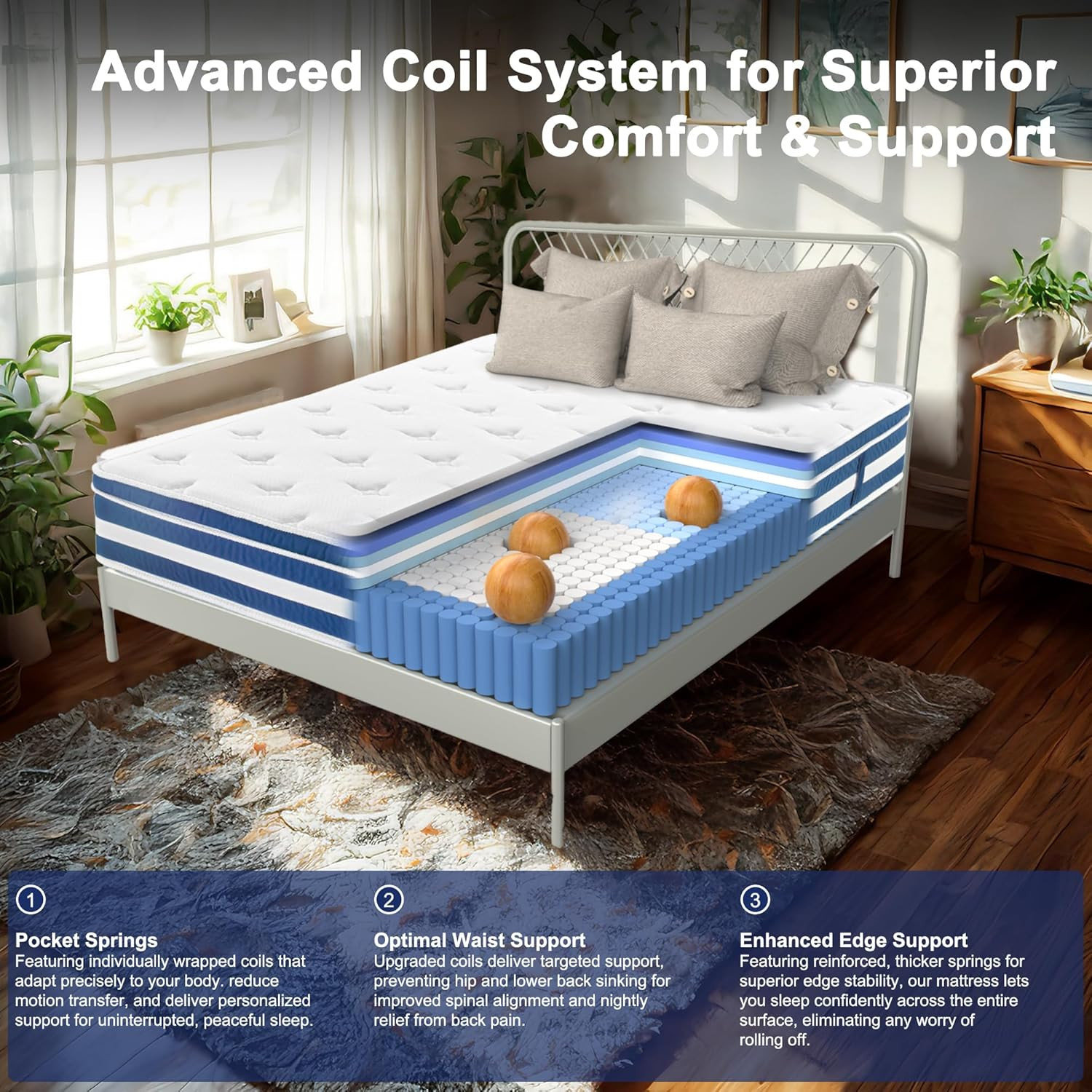 12″ King Size Memory Foam Hybrid Mattress with Gel & Zoned Pocket Coils