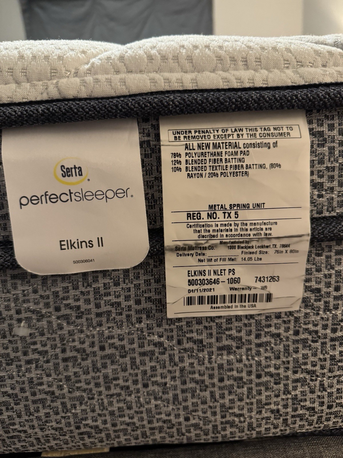 King Size Mattress Serta Perfect Sleeper Elkins II Used