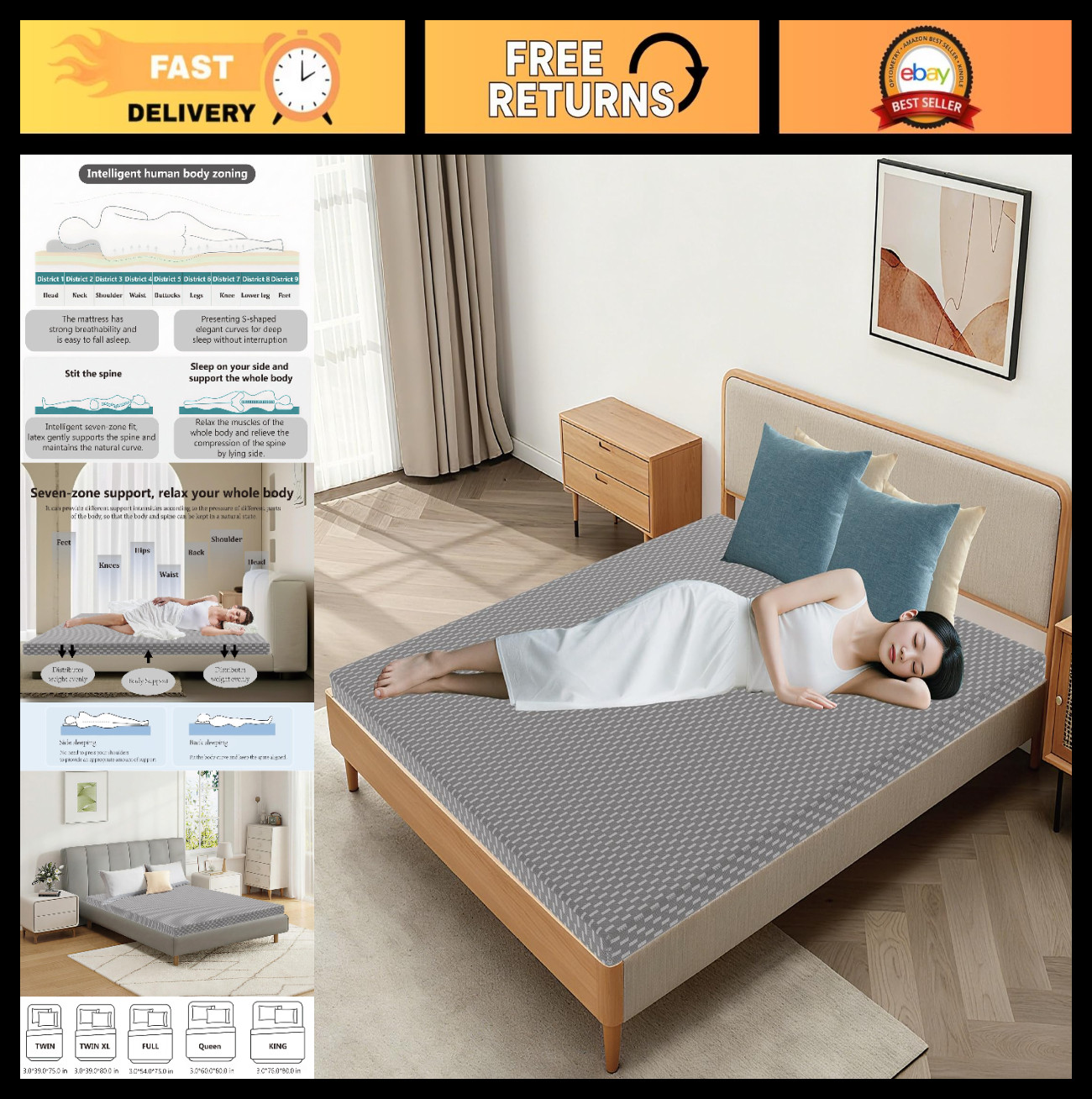 3″ Twin Memory Foam Mattress – Medium Firm, Fiberglass Free, Safe Materials, Box
