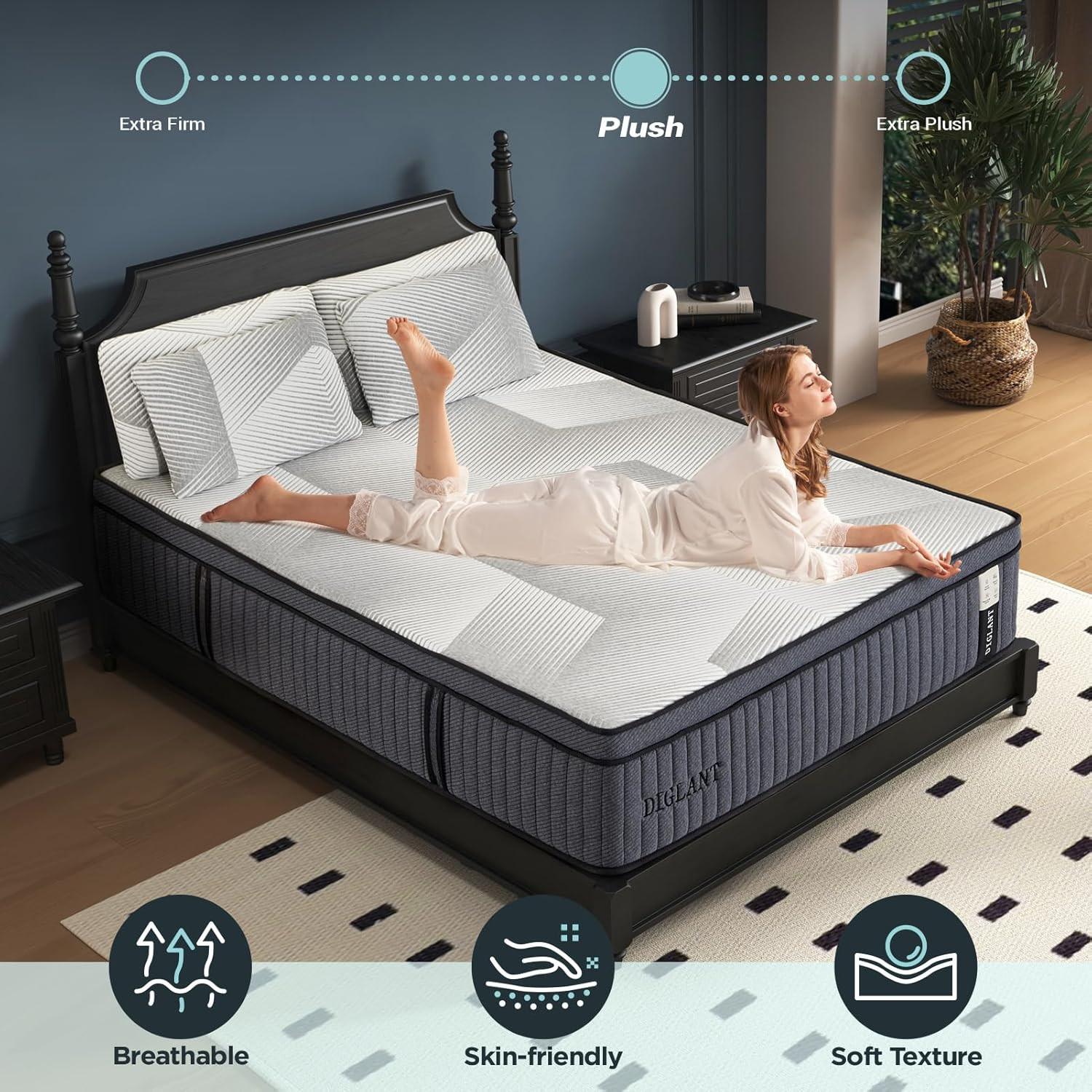California King Mattress, 14 Inch Hybrid Mattress, Plush Feel Soft Memory Foam M