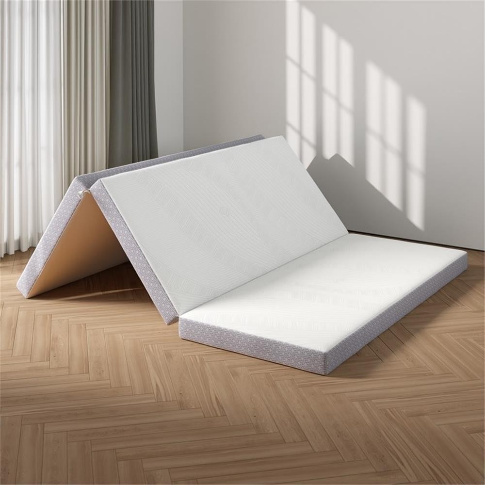 Pemberly Row Contemporary Queen 4″ Memory Foam Folding Mattress in Gray