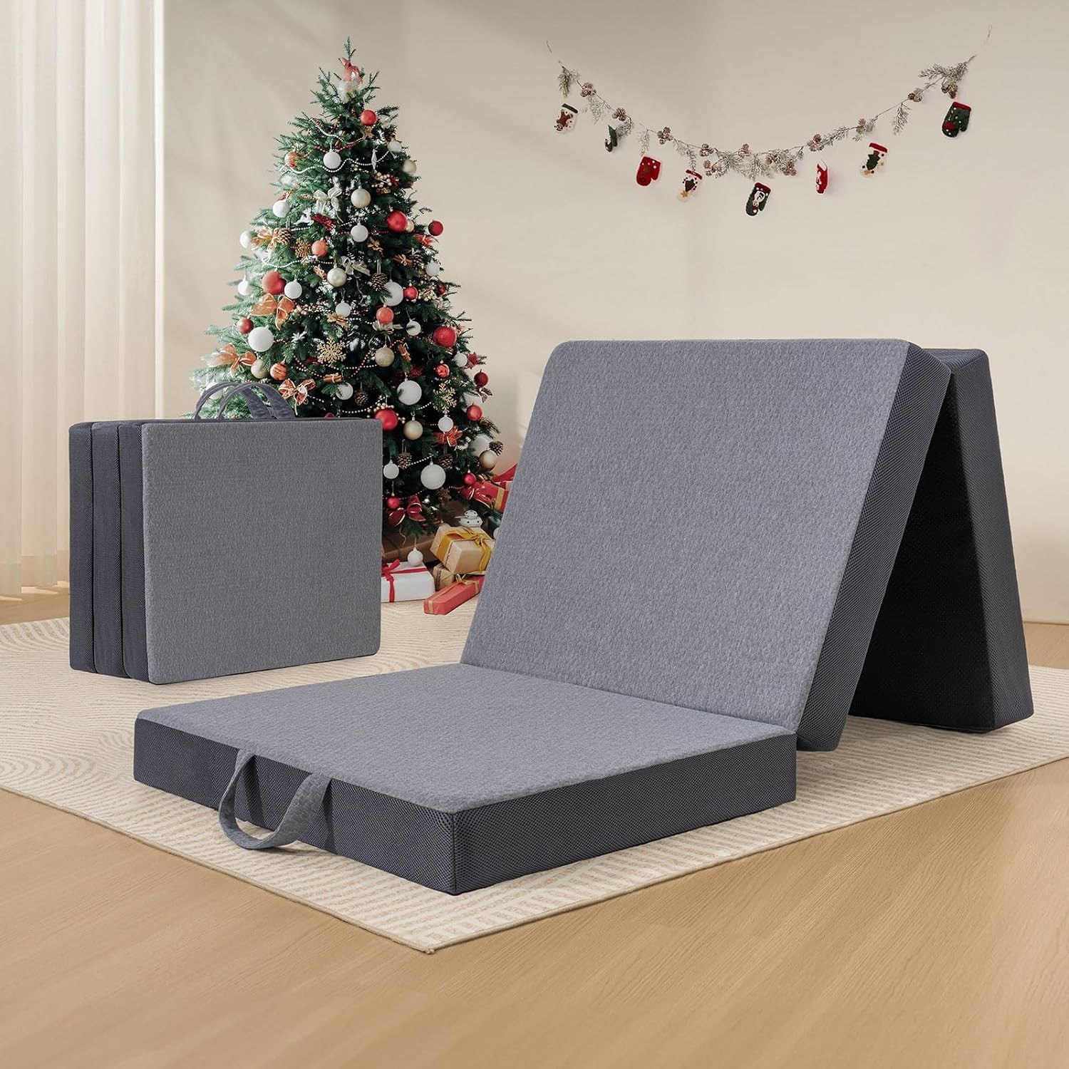 Folding Mattress 4/6in Tri-Fold Memory Foam Mattress Topper Washable Cover Queen