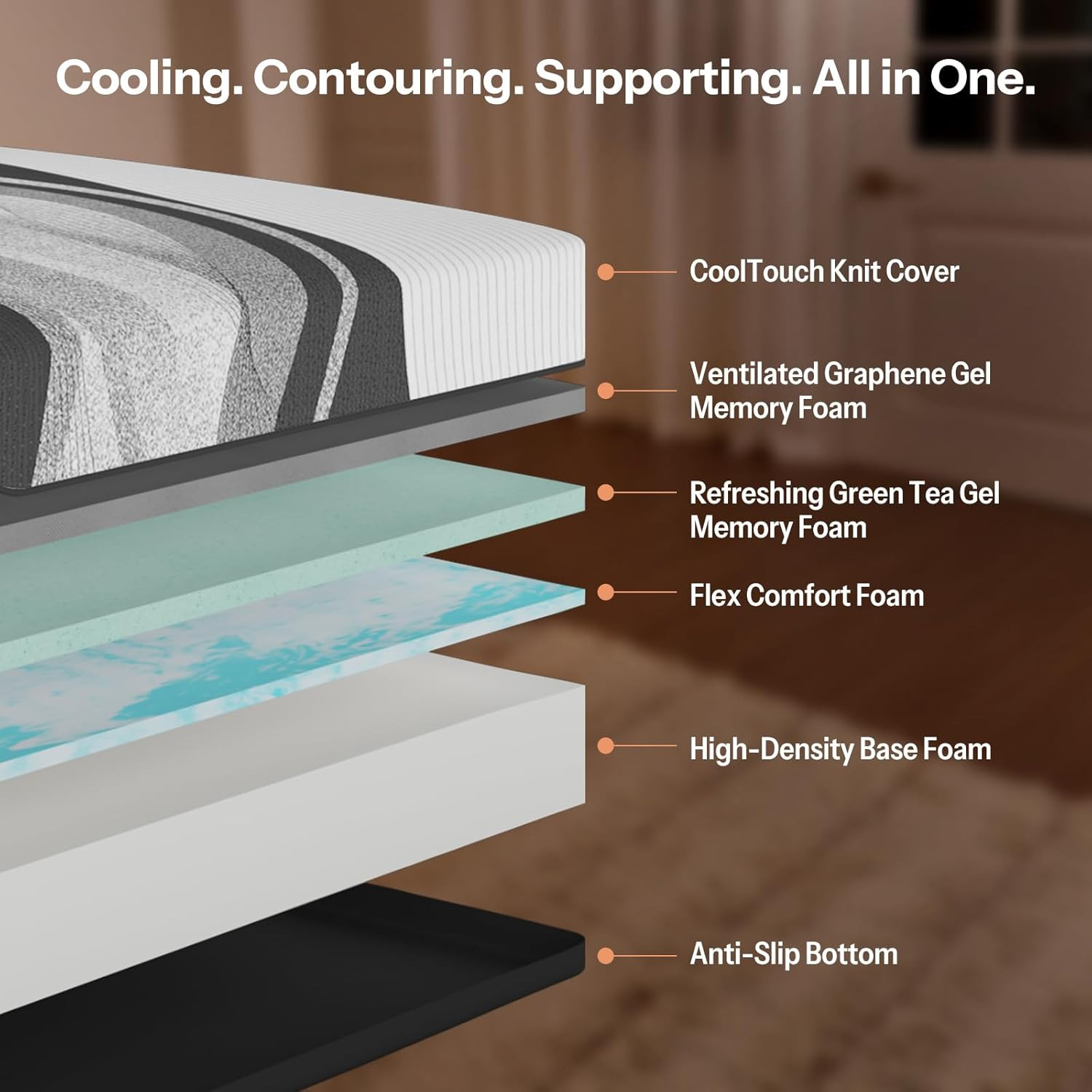 12 Inch Queen Mattress,Made in USA, Cooling Top Layer,Graphene & Green Tea Gel C