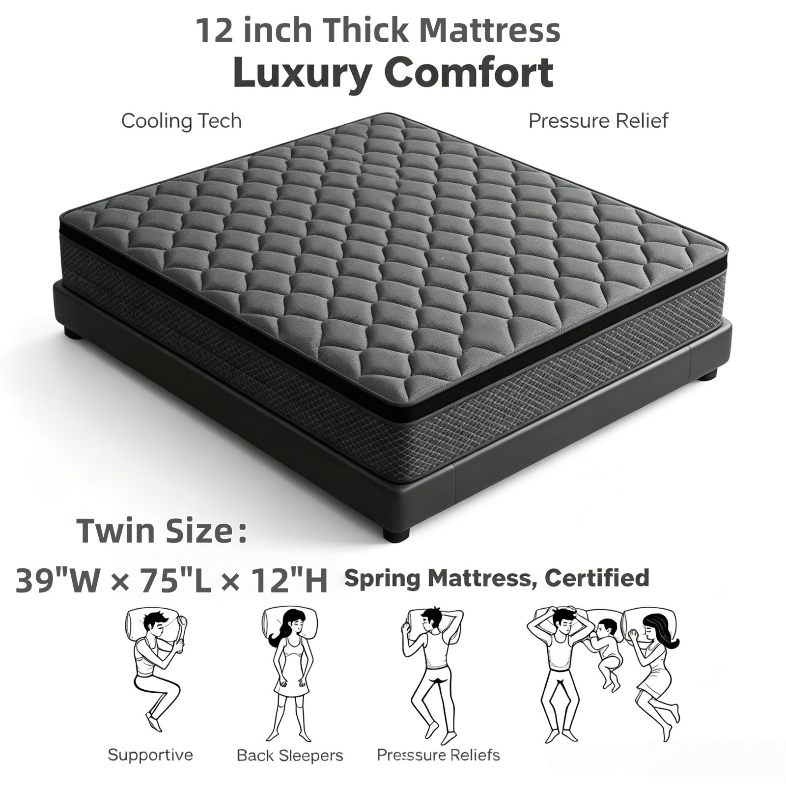 12/14 Inch Gel Memory Foam Hybrid Mattress Spring Twin Full Queen King Size Box