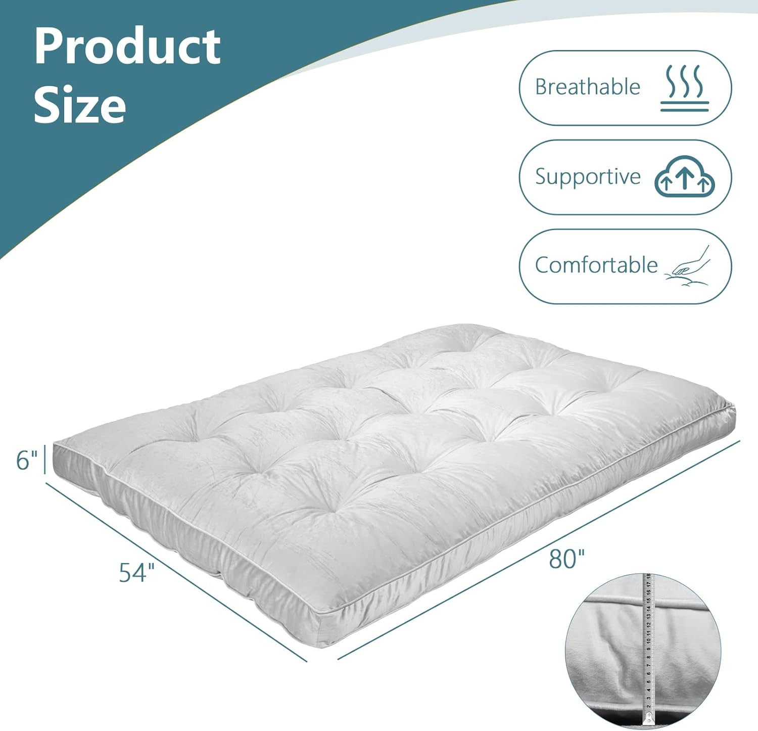 Full Size 6″ Flannel Futon Mattress – Foldable High Density Foam, Gray