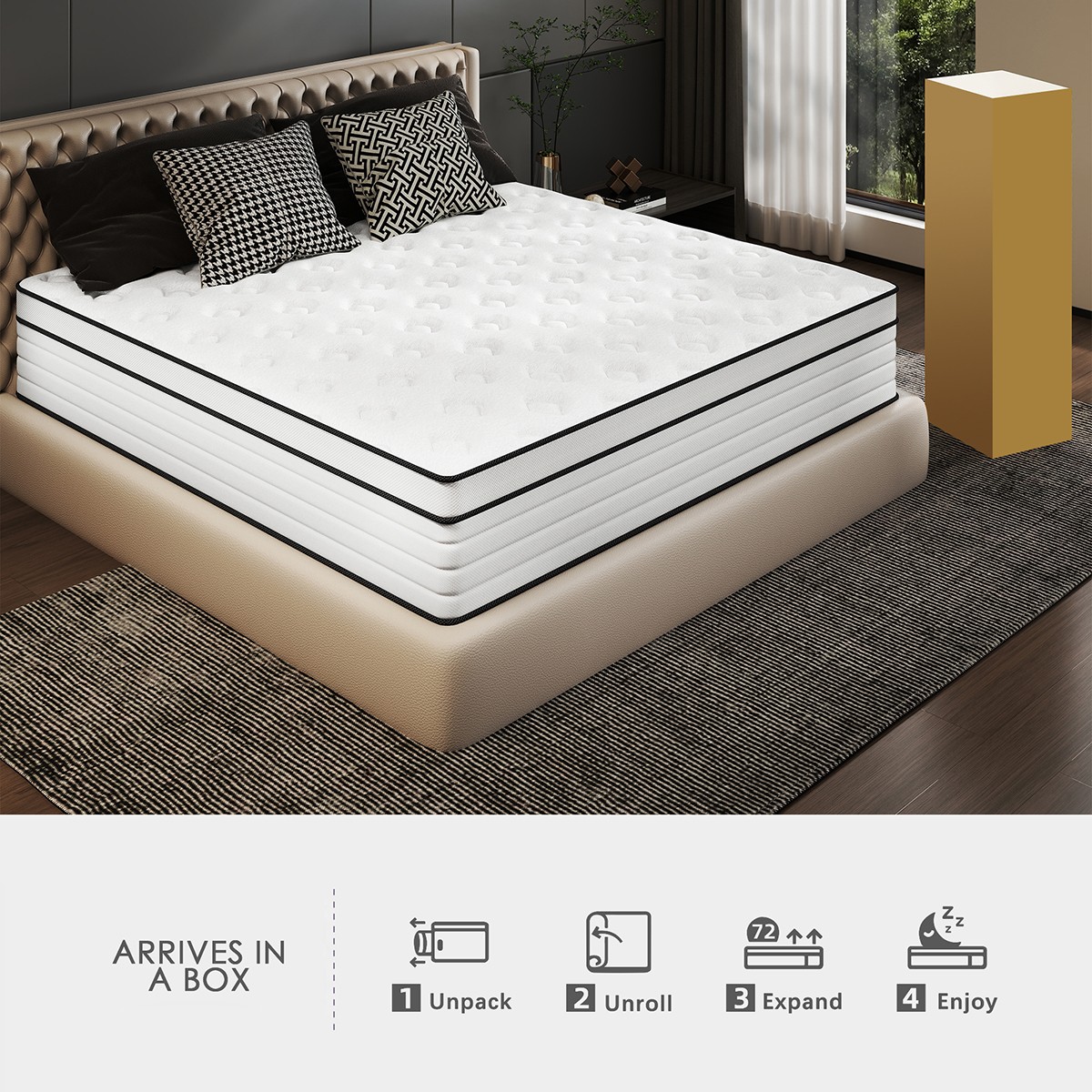 12/14 Inch Gel Memory Foam Pocket Spring Mattress Twin Full Queen King In A Box