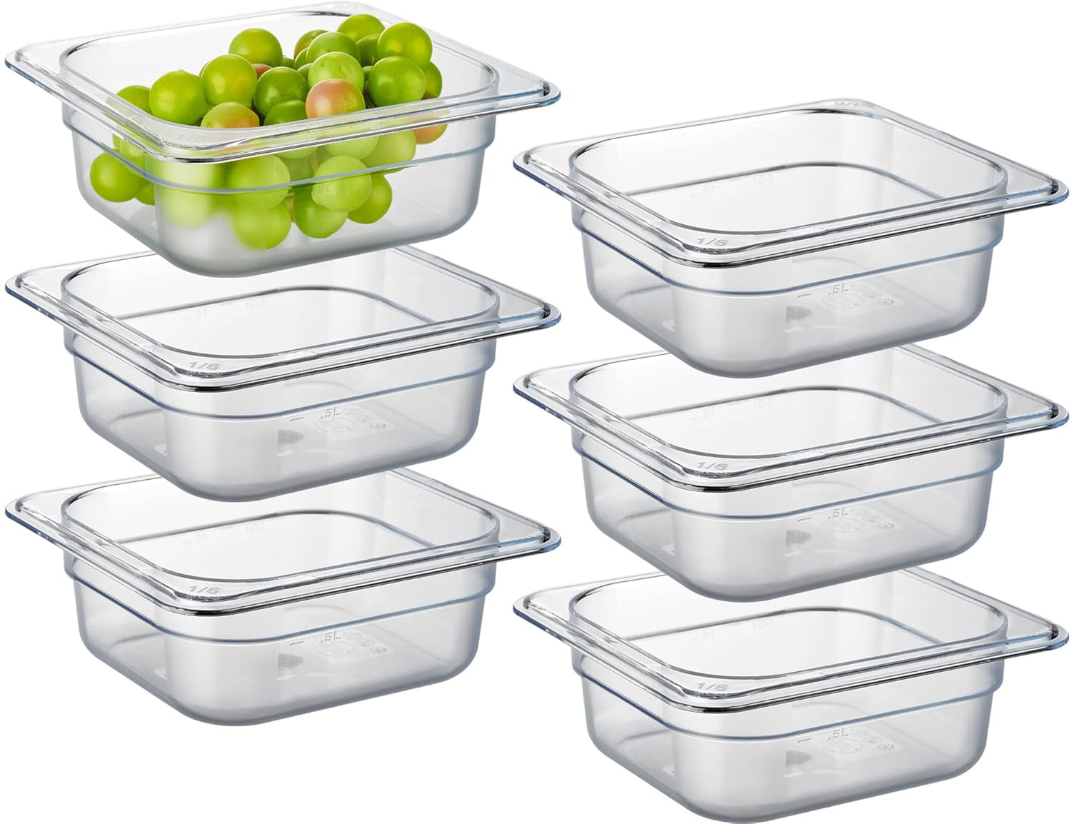 6-Pack 1/6 Size 2.5″ Deep NSF Polycarbonate Food Pans | Dishwasher & Freezer Saf