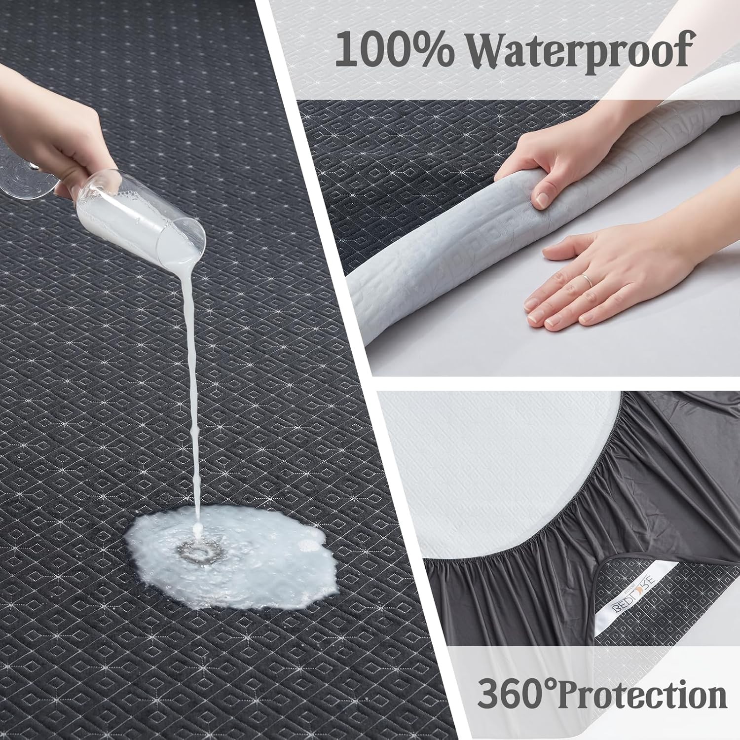 BEDLORE Waterproof Twin XL Mattress Protector, Noiseless XL, Dark Grey
