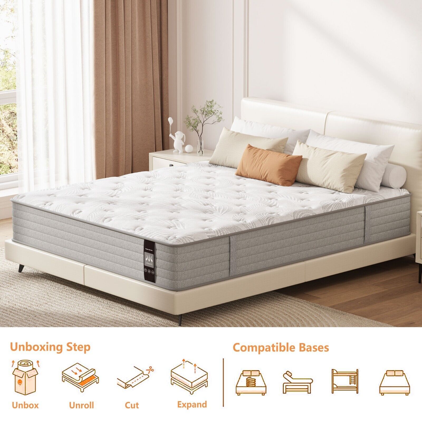 12” 14″Twin Full Queen King Memory Foam Spring Hybrid Mattress in a Box Medium