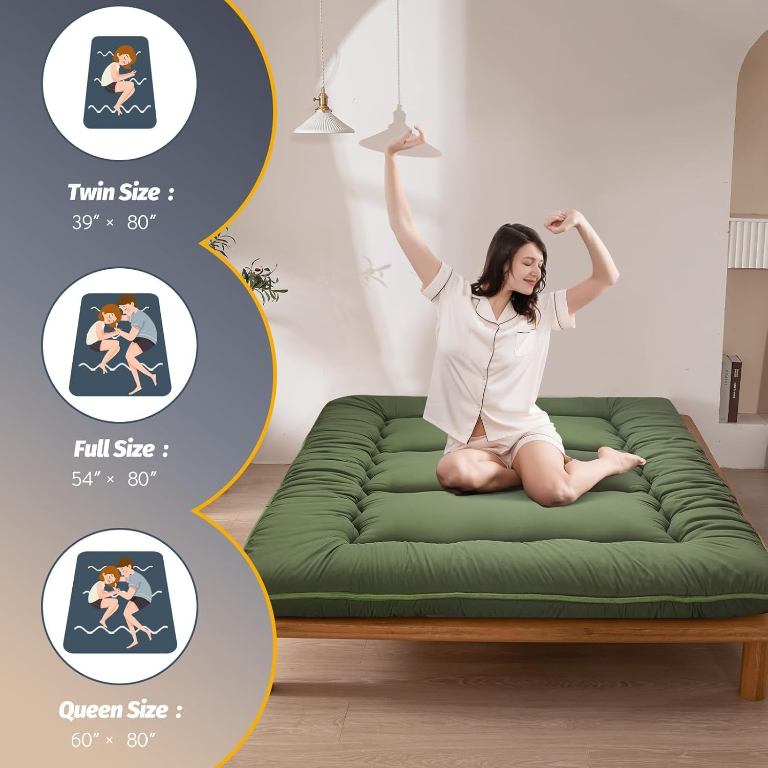 6″ Extra Thick Japanese Foldable Tatami Pad Mattress for Adults & Guests, Olive