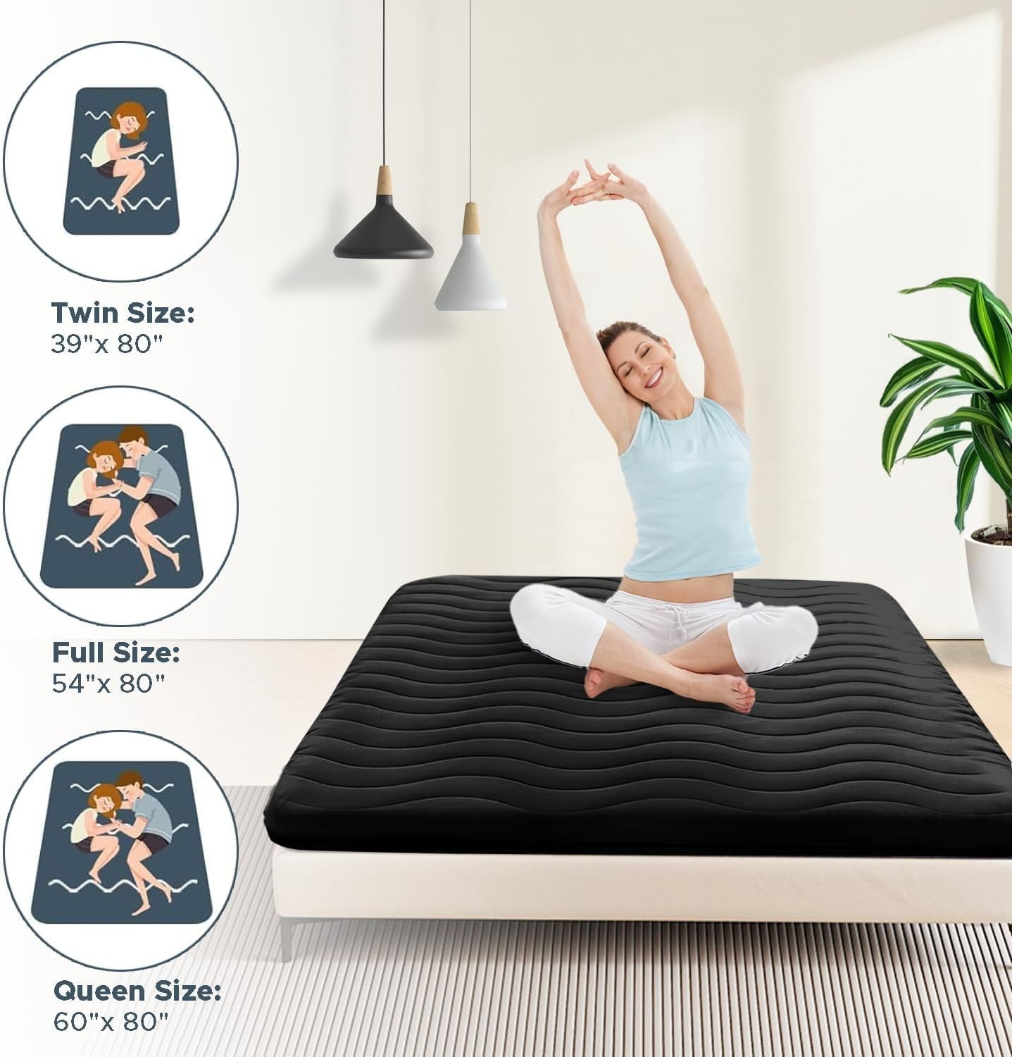 Lightweight Japanese Floor Mattress | Foldable 4″ Foam Sleeping Pad, Black, Twin