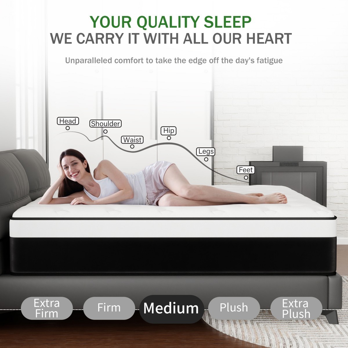 12 Inch Queen Size Mattress Gel Memory Foam Pocket Spring Hybrid Medium Firm Bed