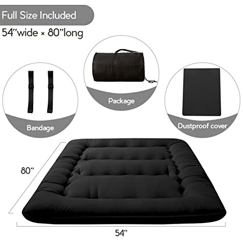 Japanese Floor Mattress Futon Mattress, 4″ Thicken Tatami Mat Full Black
