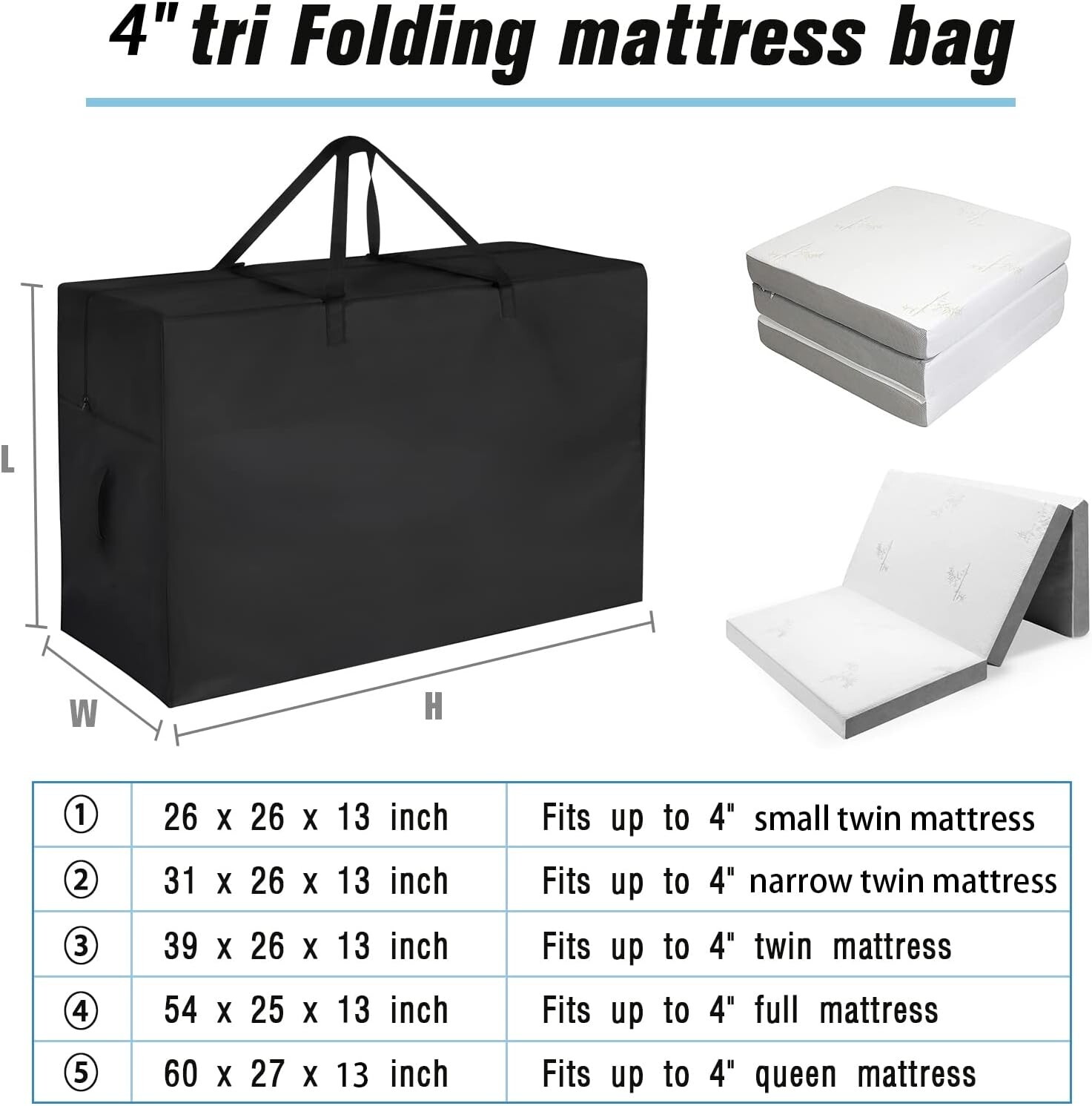 Durable and Lightweight Folding Mattress Storage Bag for All 4″ Full Mattresses