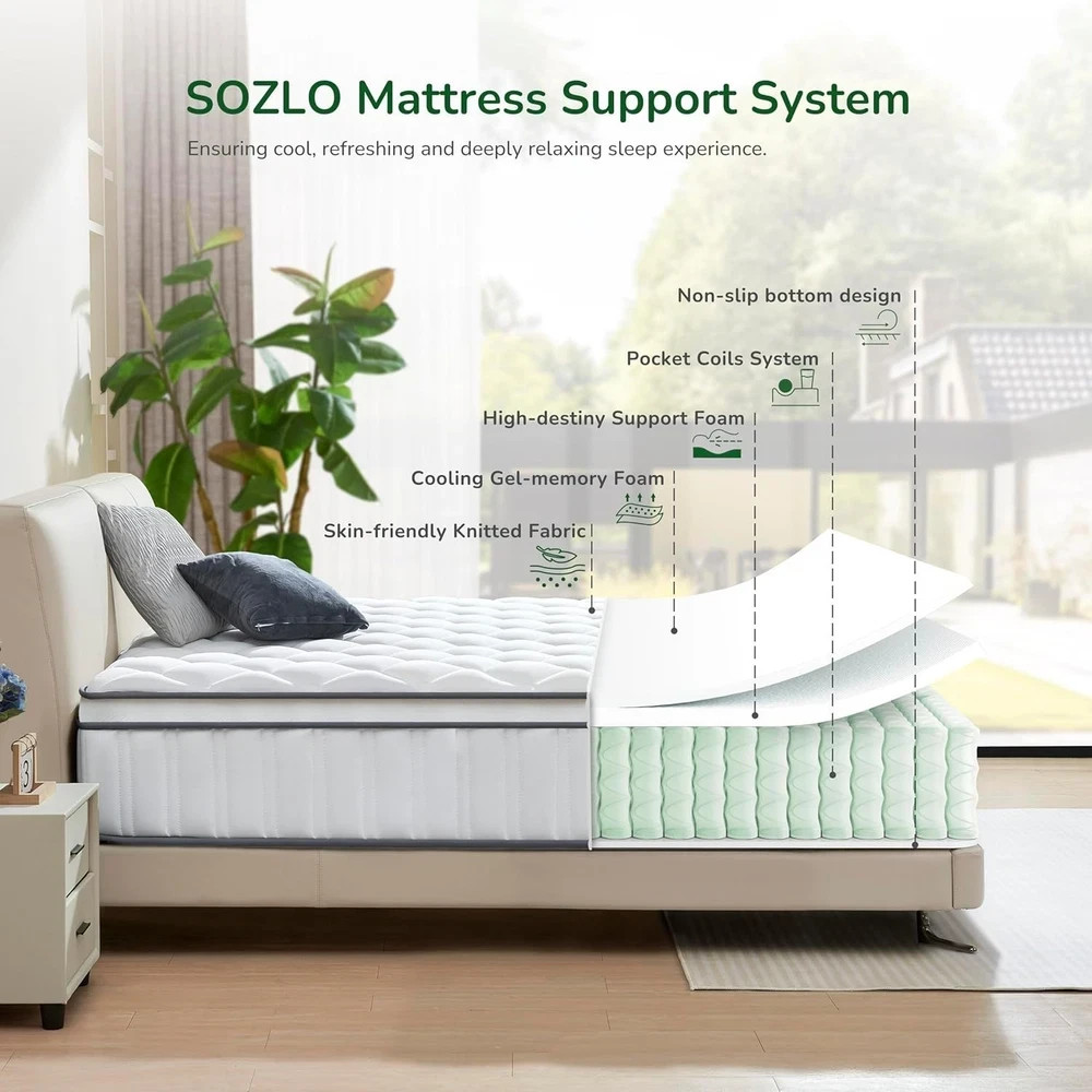 12 Inch Queen Mattress in a Box Hybrid Gel Memory Foam Pocket Spring Soft Plush