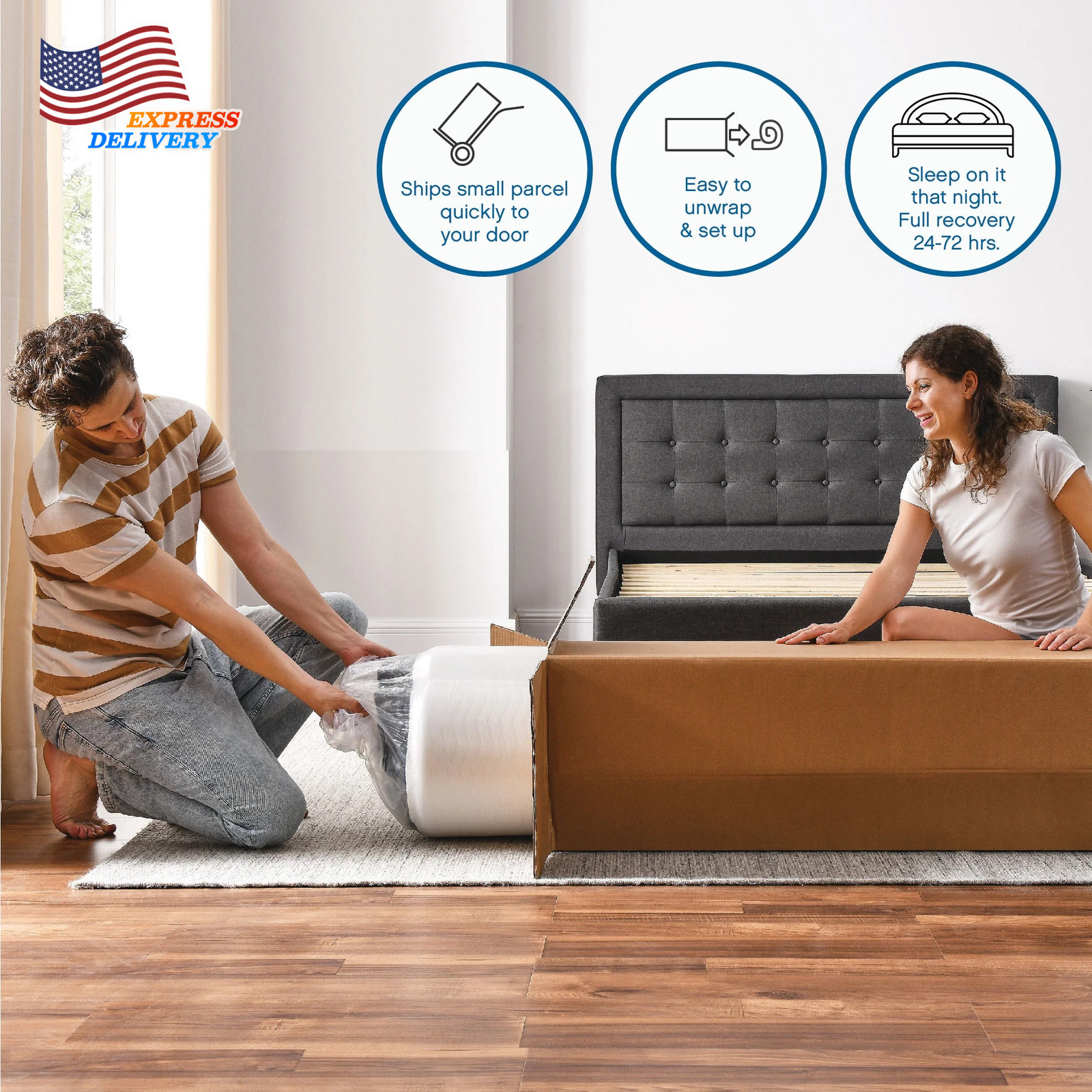 12″ King Medium Tight Top Gel Memory Foam Mattress Grey FREE SHIPPING USA