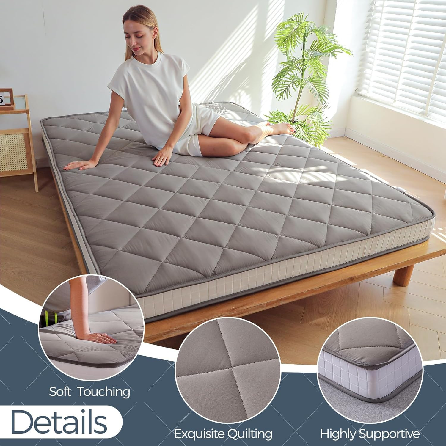 6″ Extra Thick Full Size Futon Mattress – Dark Grey Diamond Pattern Roll-Up Bed