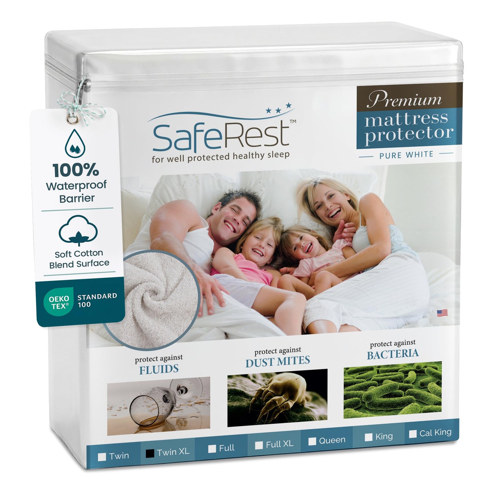 SafeRest Waterproof Twin XL Size Mattress Protector – XL, Pure White