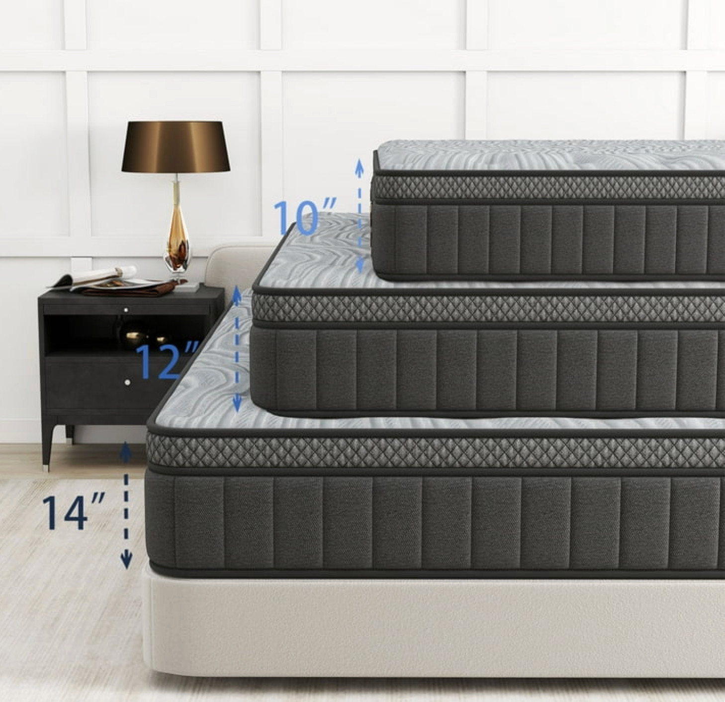 14″ Colchones KING Size De Espuma 14 Pulgadas Memory Foam Hybrid Bed Mattress