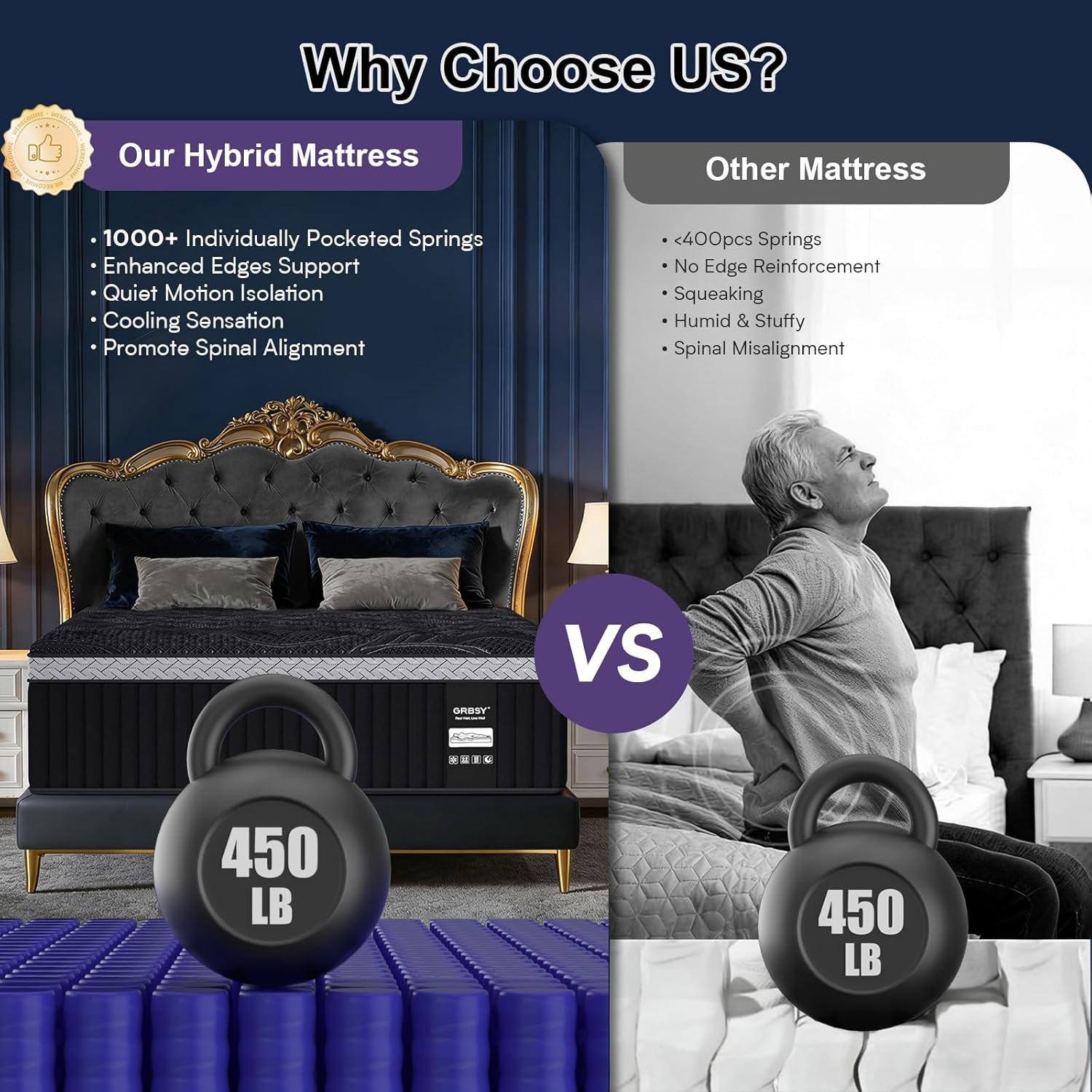 16 Inch Queen Size Mattress, Upgraded Luxury Hybrid Queen Mattress in a Box with