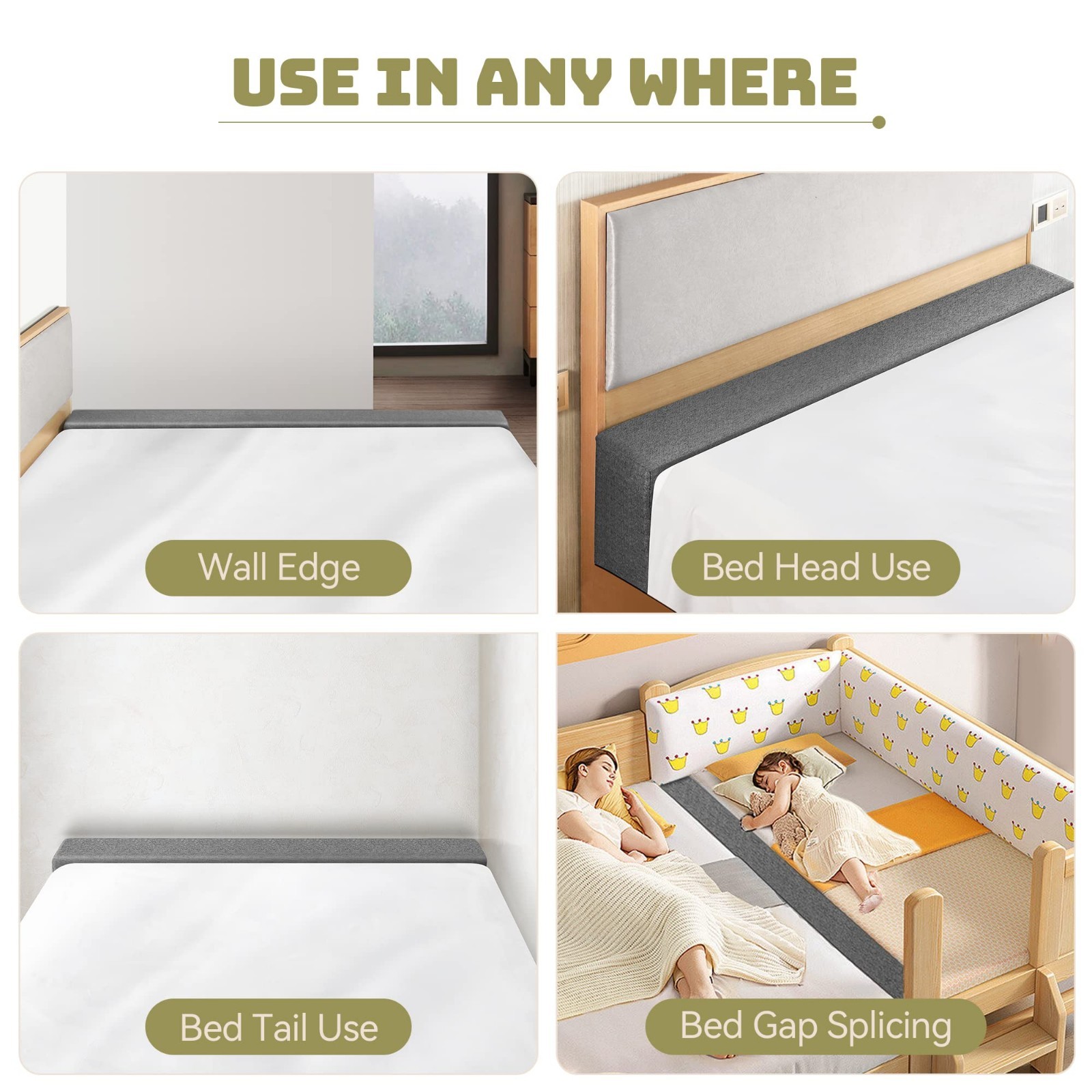 King Mattress Bed Gap Filler, High-Density Foam, Removable Washable Cover, 78″x2