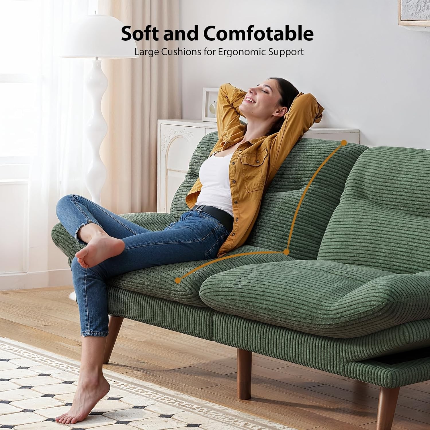 Pipi Futon Sofa Bed, 66 Inch Corduroy Futon Couch Convertible with
