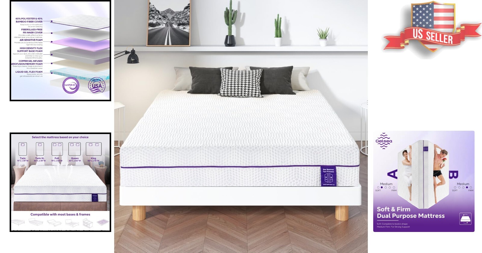 Removable Cover Gel Memory Foam Mattress – 6 Inch Full, Dual Firmness Options