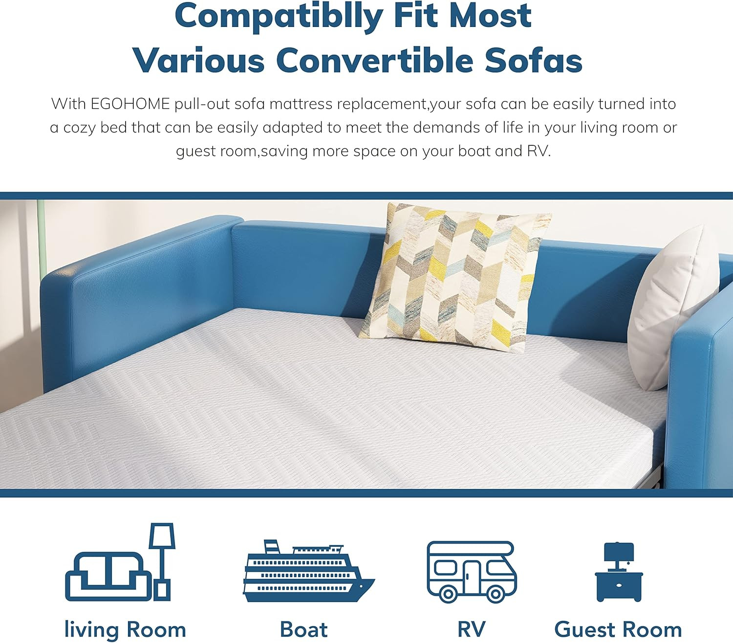EGOHOME Queen Memory Foam Replacement Mattress Sleeper 4.5-Inch for Convertible