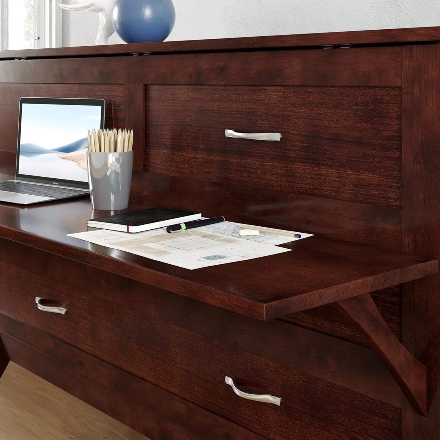 Northampton Murphy Bed Desk with Memory Foam Mattress & USB Charger, Walnut