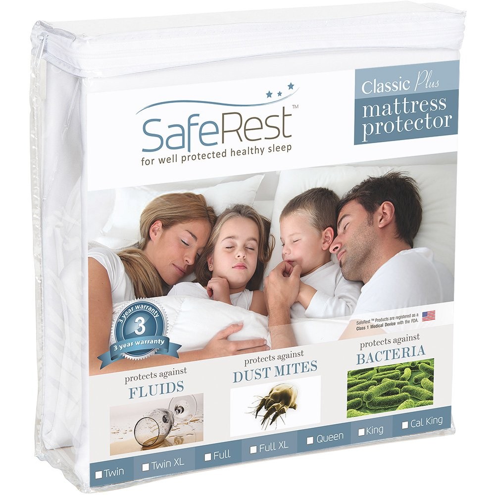 SafeRest Queen Size Classic Plus 100% Waterproof Mattress Protector – Vinyl Free