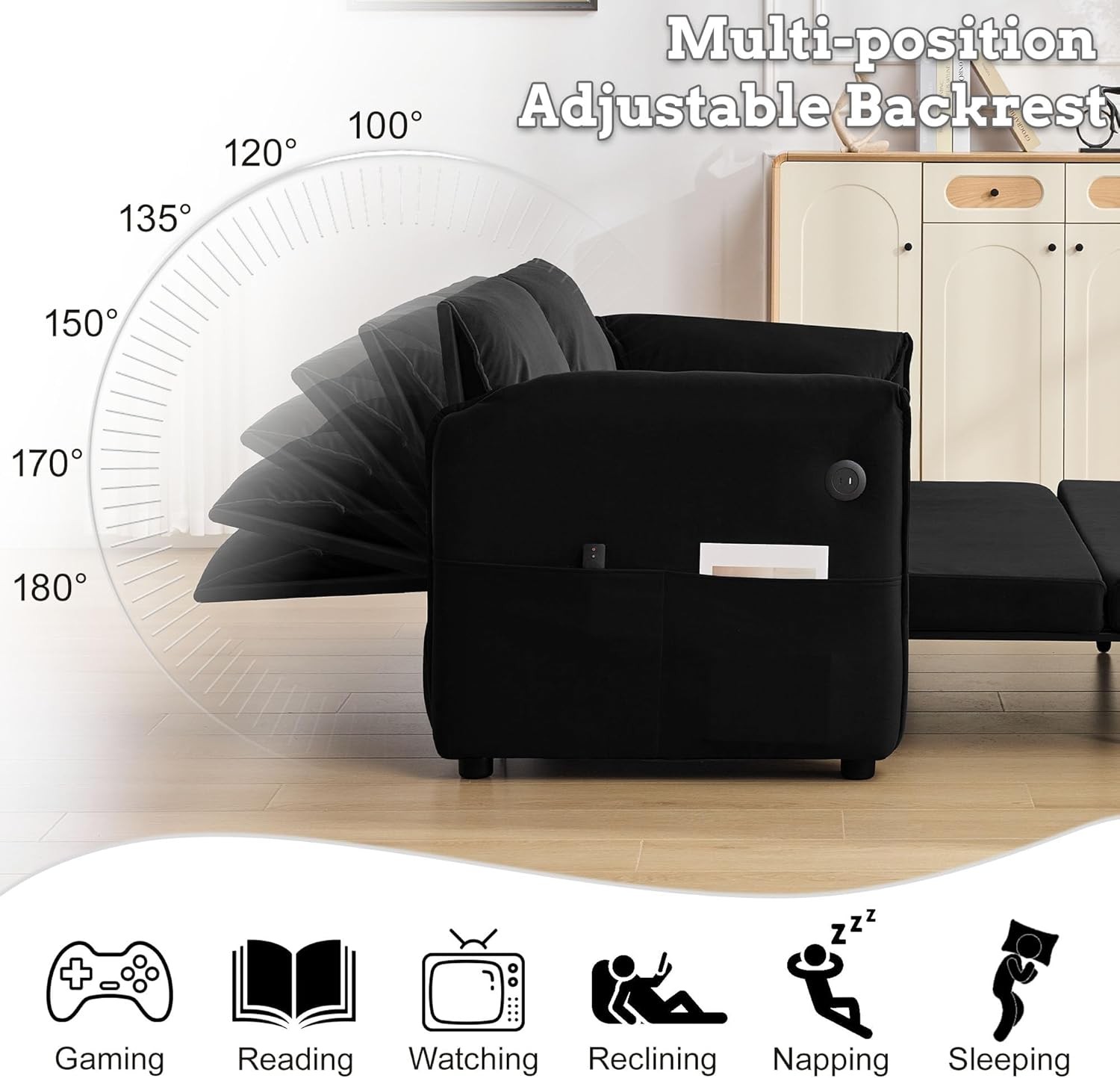 63″ Pull Out Sofa Bed, 3-in-1 Convertible Futon Loveseat Queen Sleeper