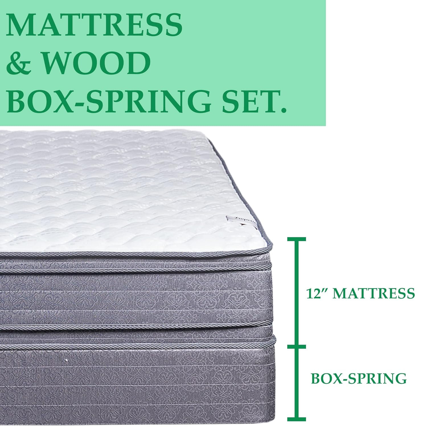 12″ Plush Hybrid Euro Top Mattress & 8″ Box Spring Set, Twin, White