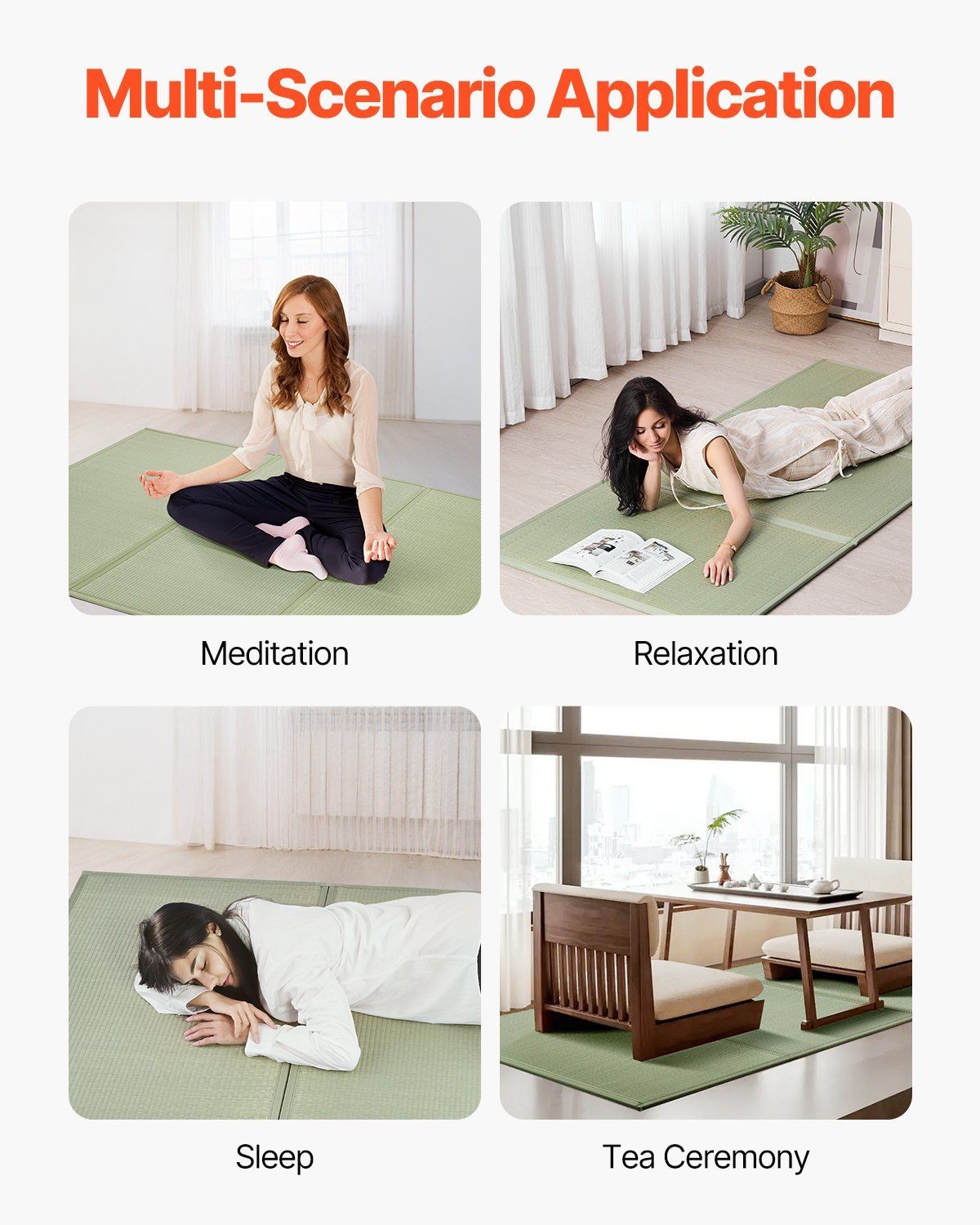 Twin Size Foldable Rush Grass Tatami Mat with Non-Slip Backing & Fresh Scent