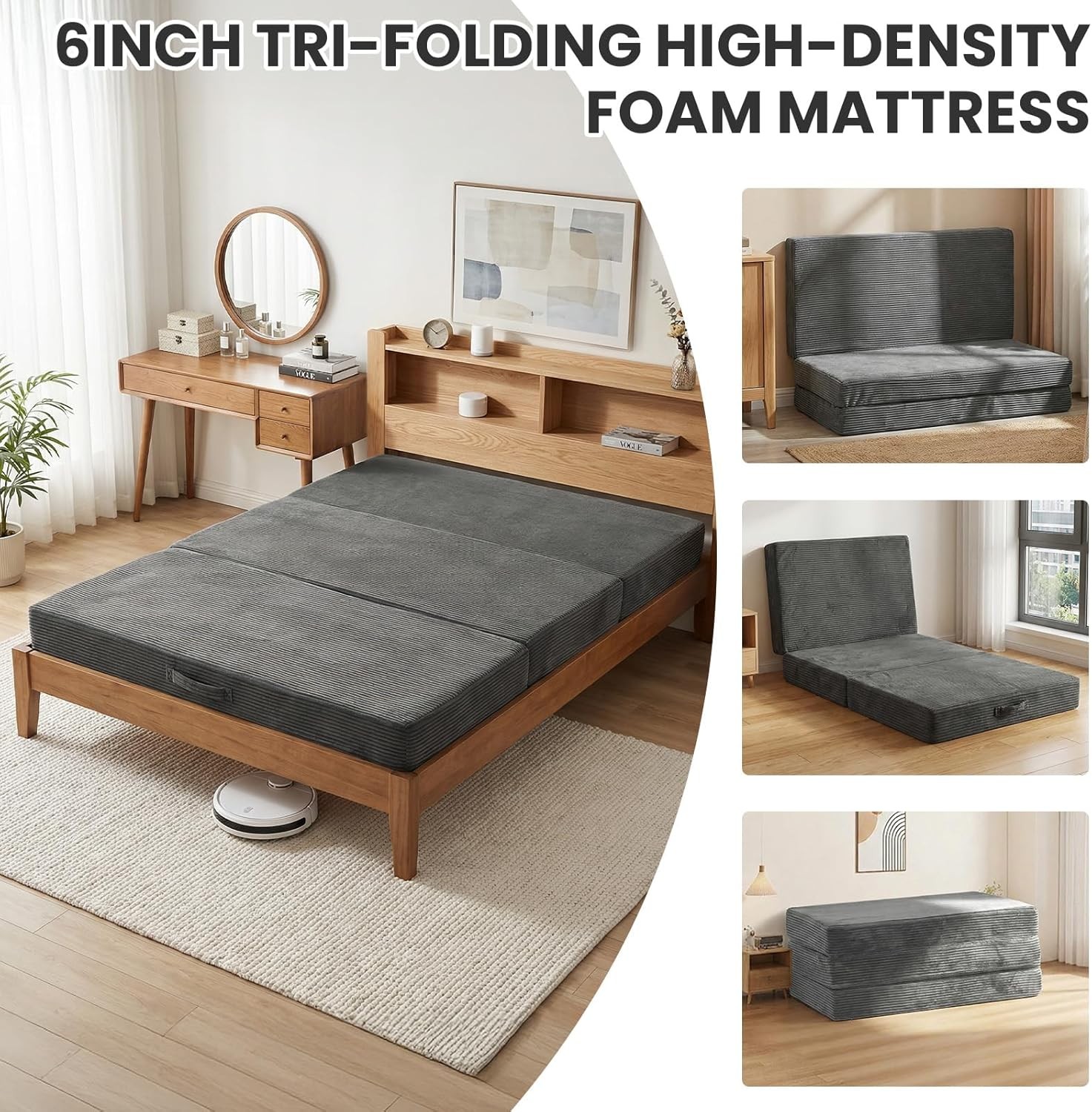 Erent Folding Mattr Queen Size, Trifold Mattr 6 inch Foldable